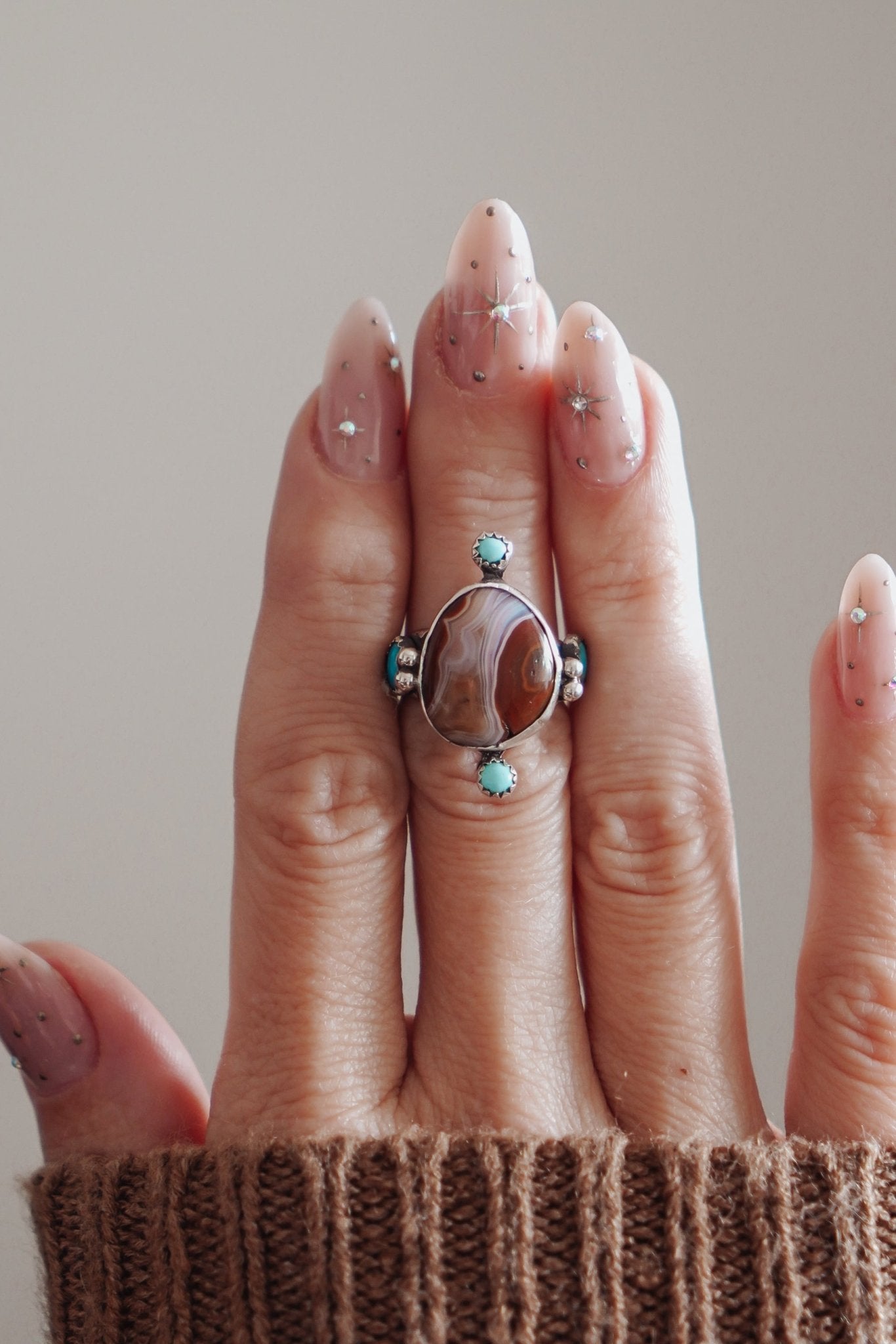 Lace Agate & Lone Mtn Turquoise Ring (Size 7) - Golden Road Crafted