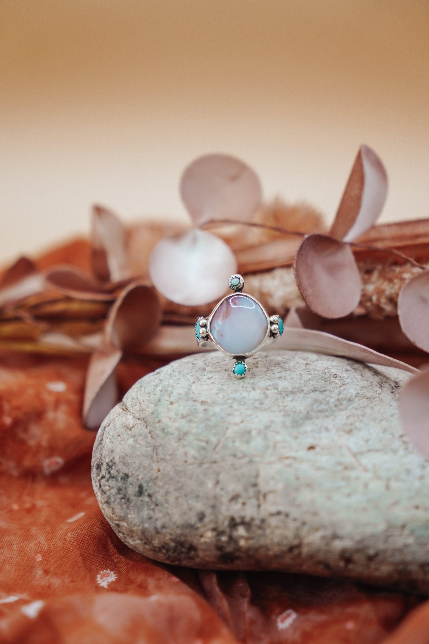 Lace Agate & Lone Mtn Turquoise Ring (Size 9) - Golden Road Crafted