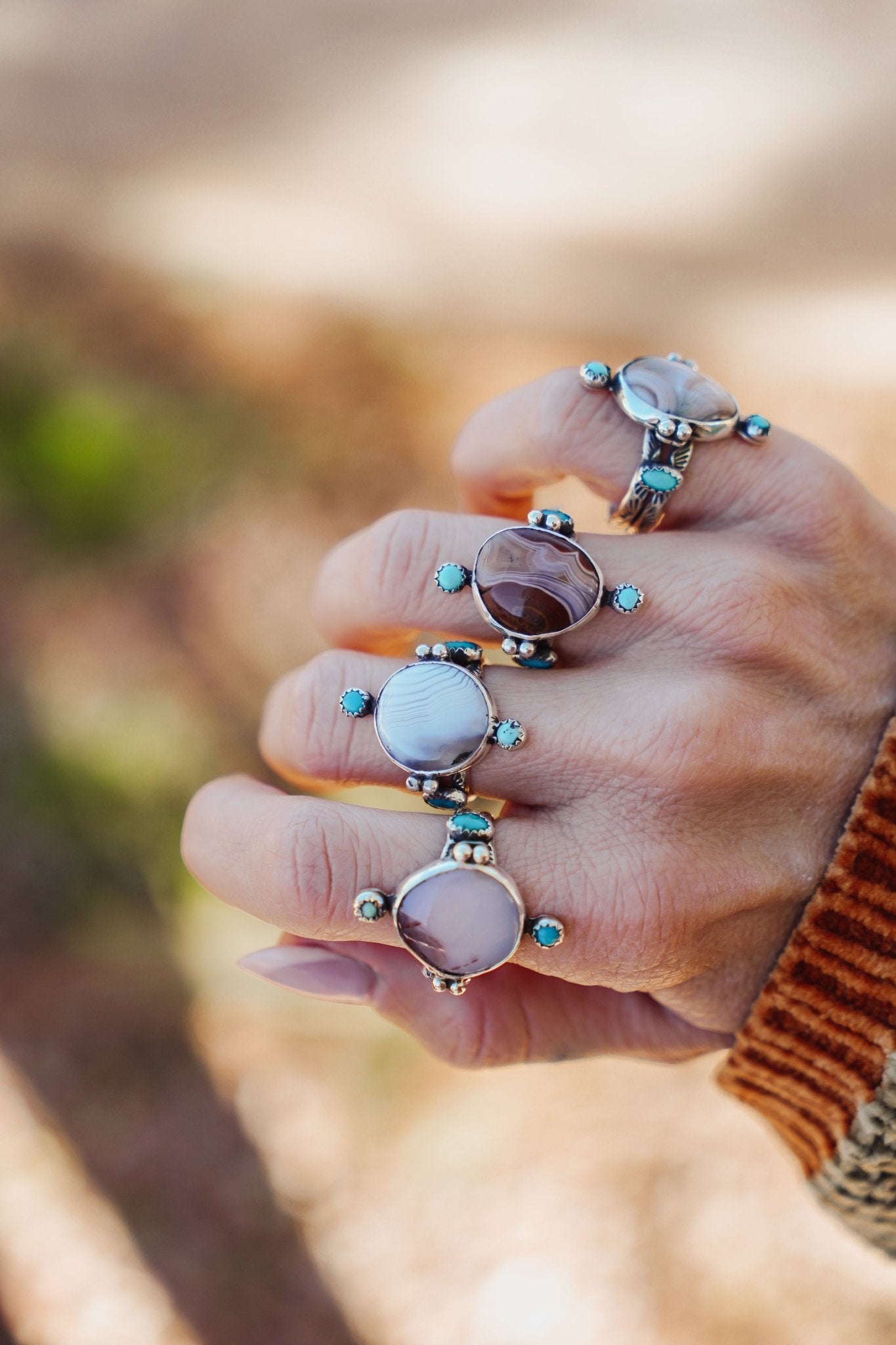 Lace Agate & Lone Mtn Turquoise Ring (Size 9) - Golden Road Crafted