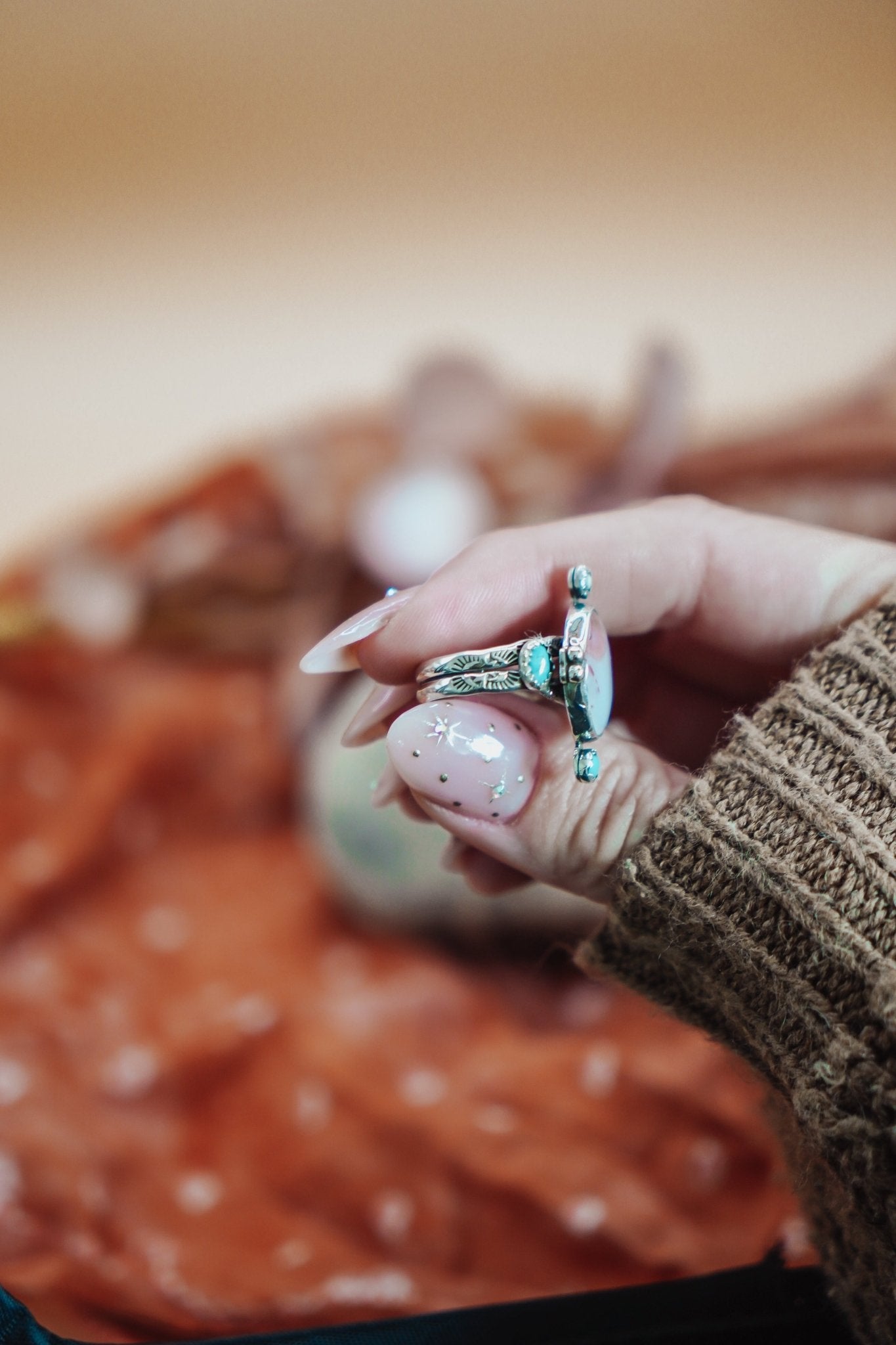 Lace Agate & Lone Mtn Turquoise Ring (Size 9) - Golden Road Crafted