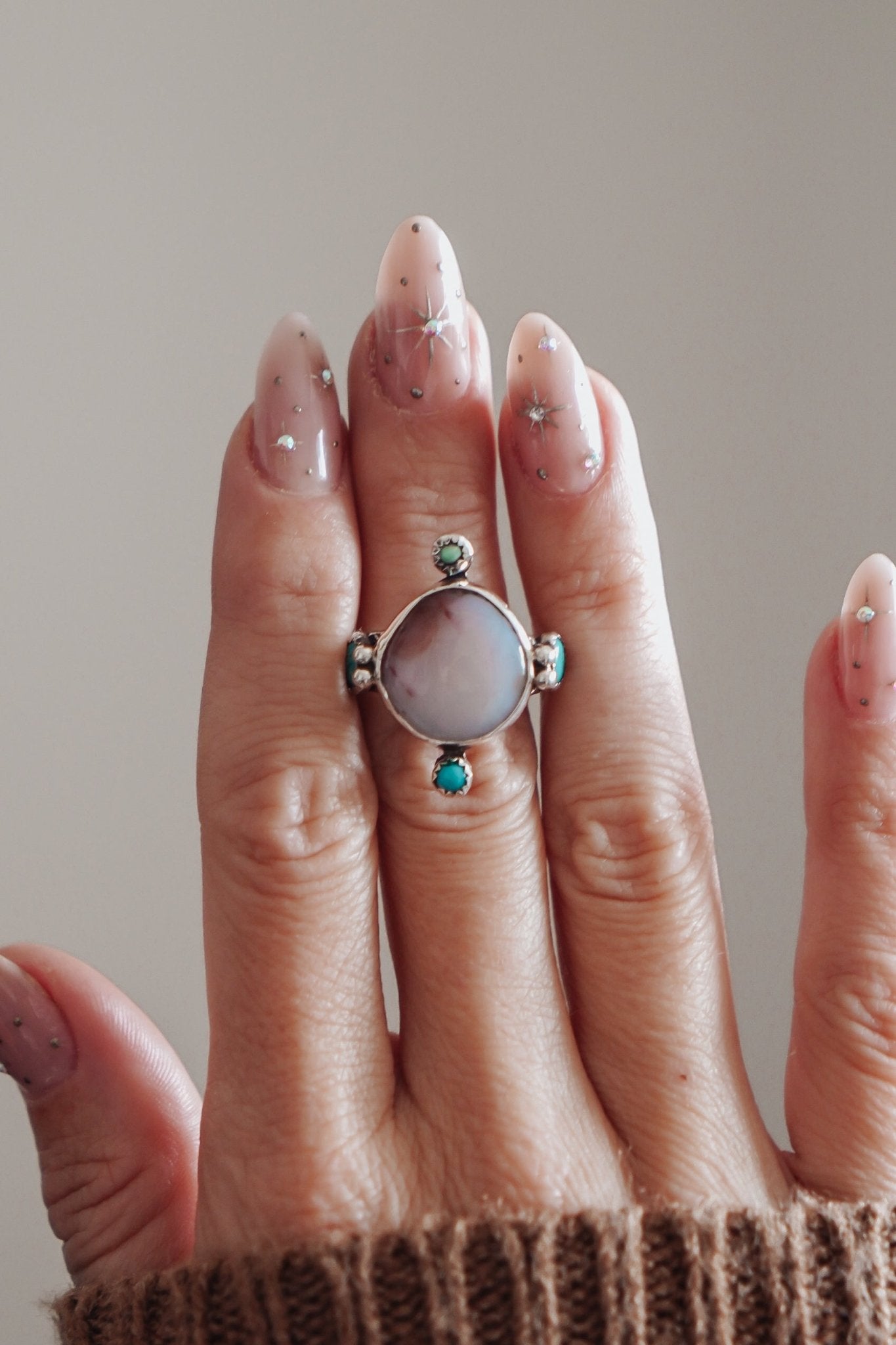 Lace Agate & Lone Mtn Turquoise Ring (Size 9) - Golden Road Crafted
