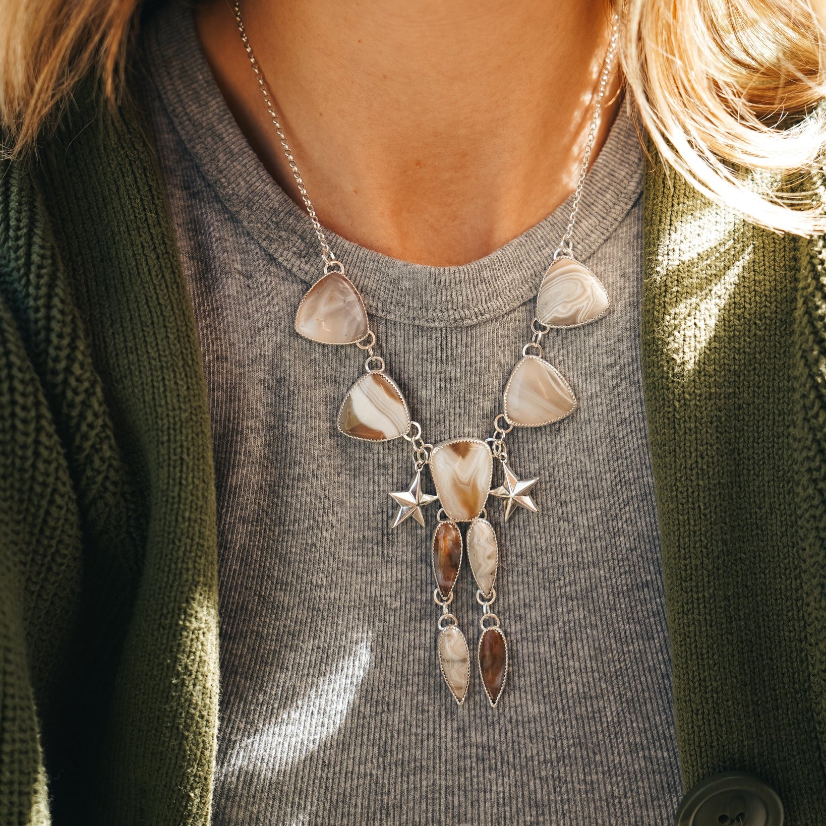 Lace Agate Necklace - Golden Road Crafted