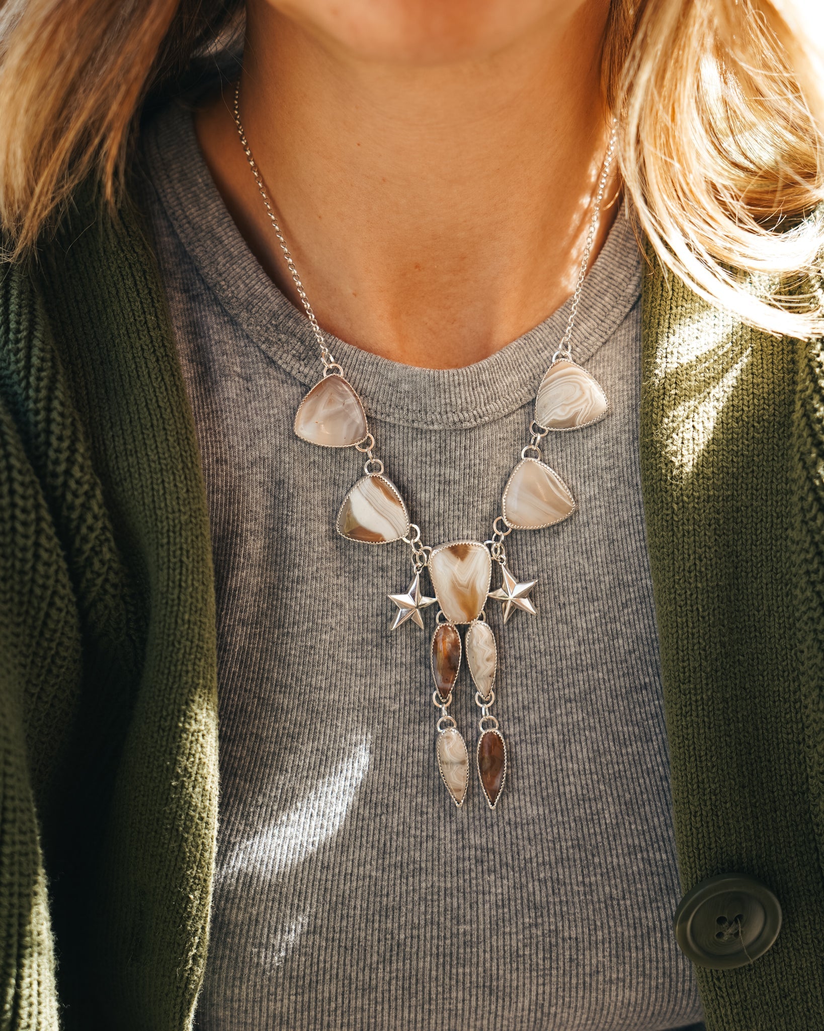 Lace Agate Necklace - Golden Road Crafted