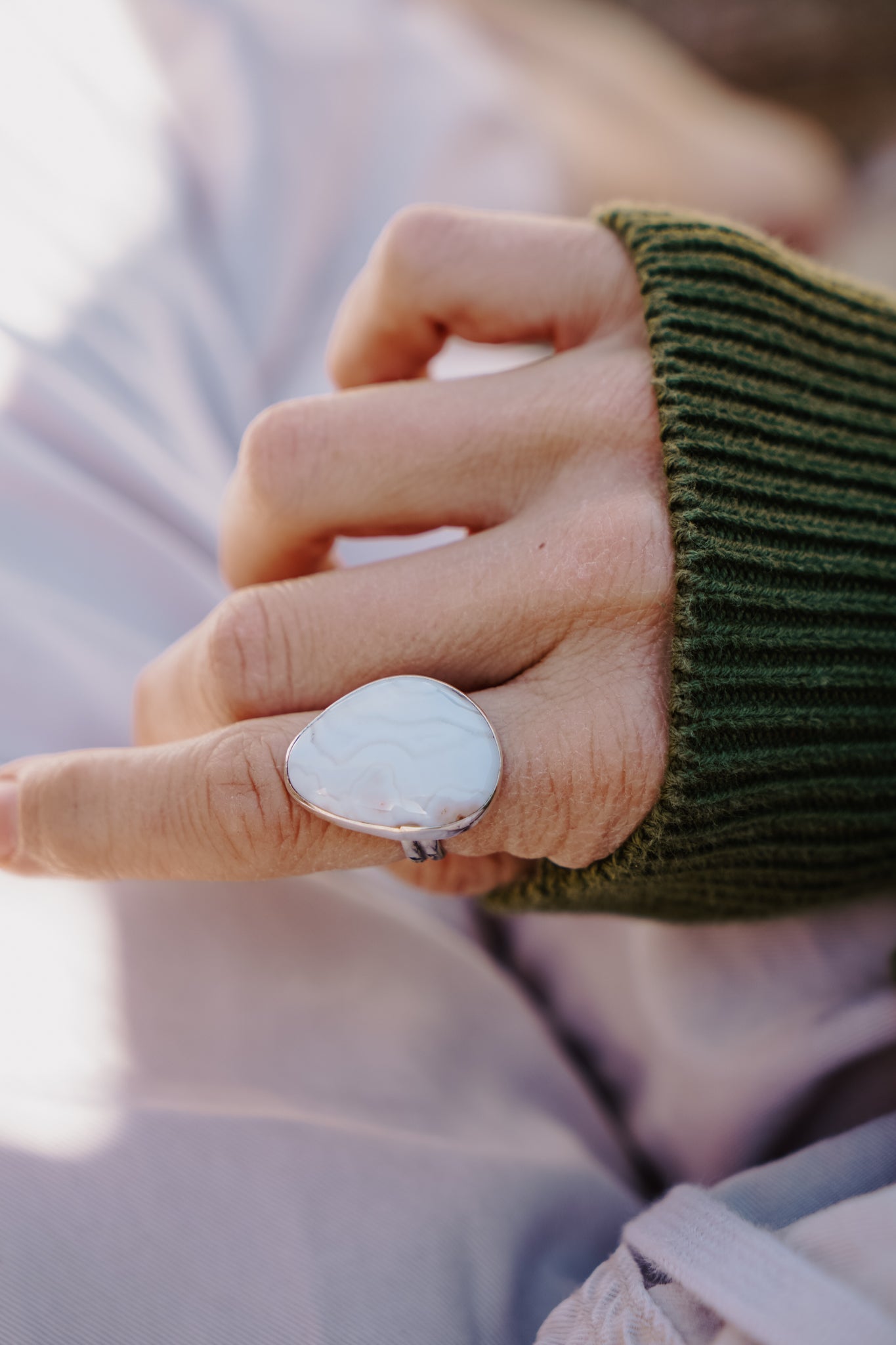 Lace Agate Ring (Size 7.5) - Golden Road Crafted
