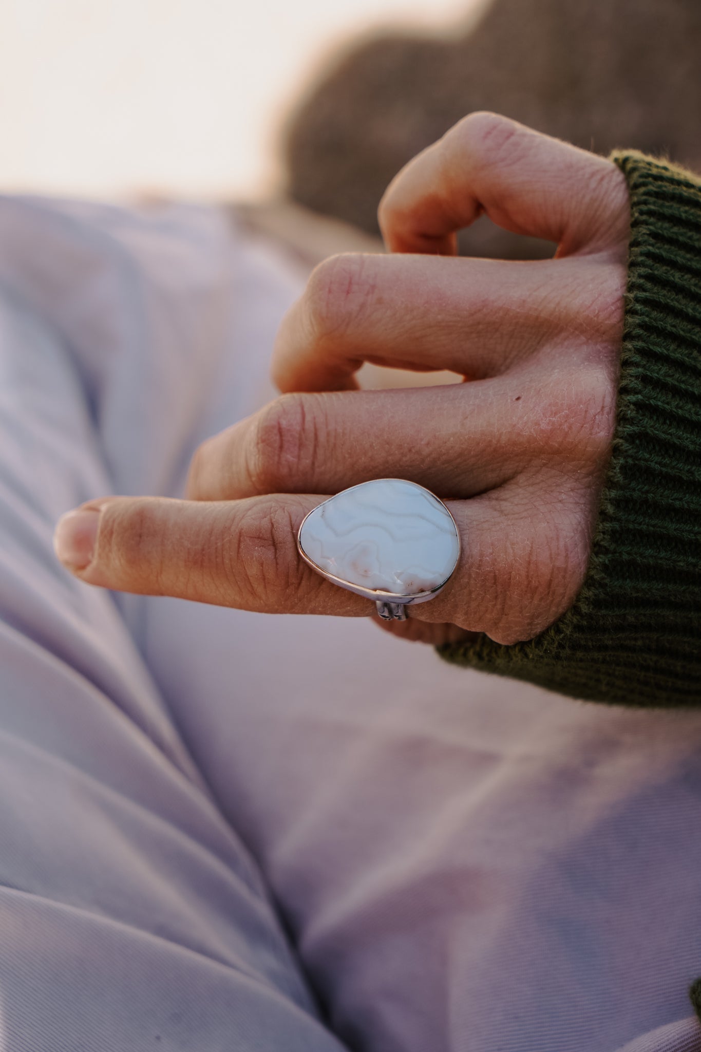 Lace Agate Ring (Size 7.5) - Golden Road Crafted