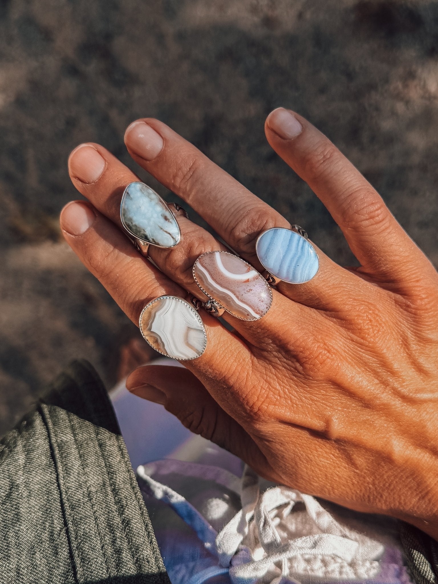 Lace Agate Ring (Size 7.5) - Golden Road Crafted