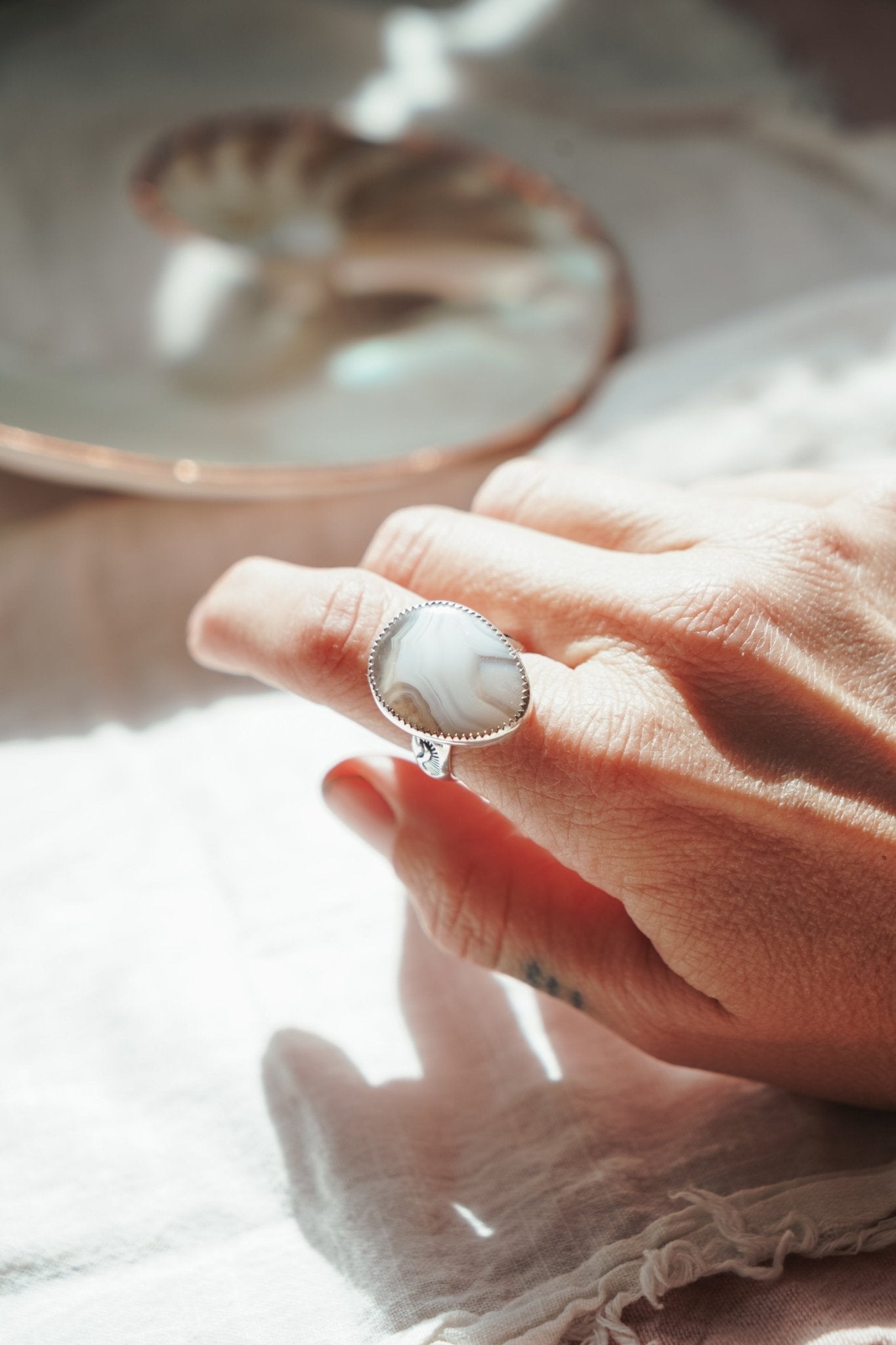 Lace Agate Ring (Size 8.25) - Golden Road Crafted
