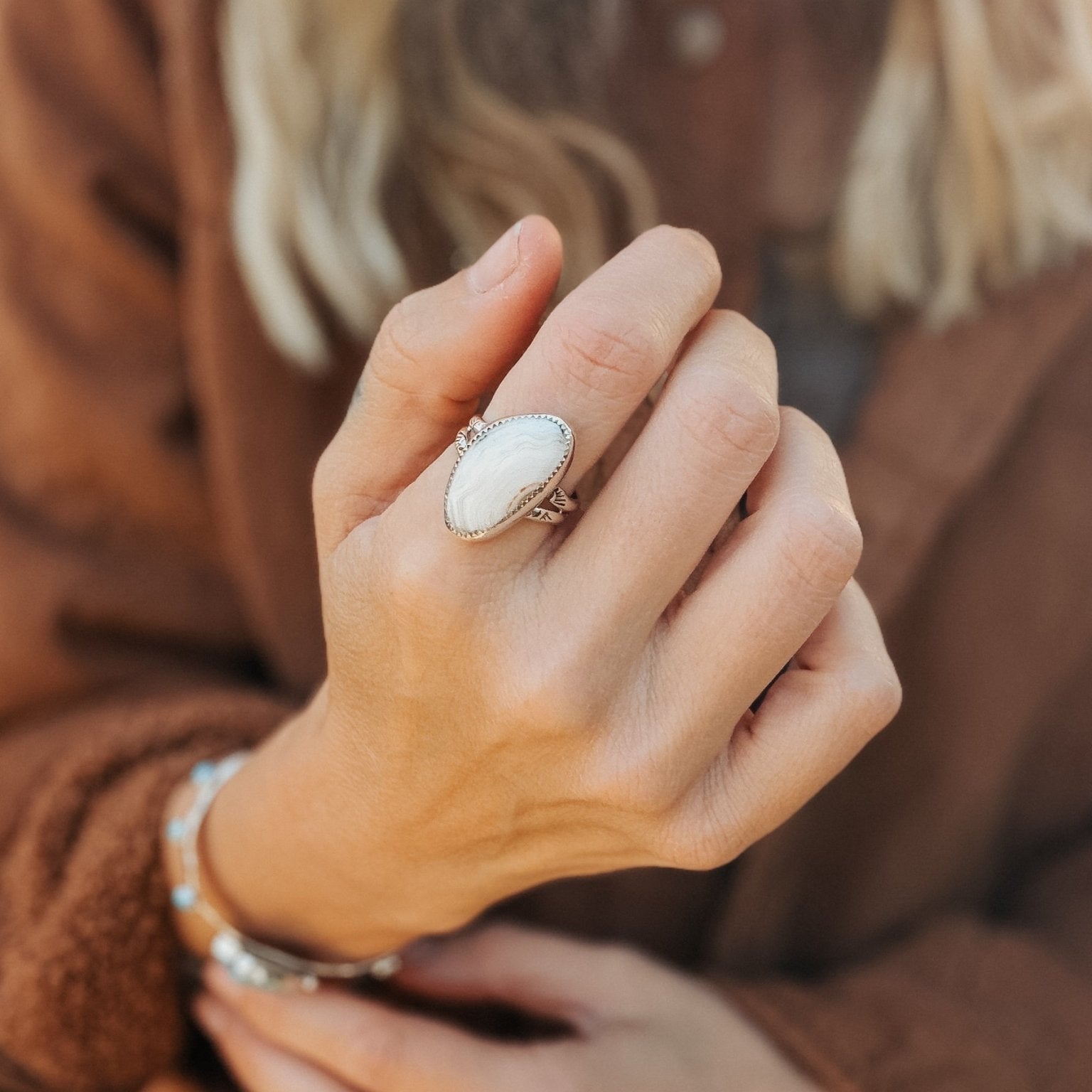 Lace Agate Ring (Size 9) - Golden Road Crafted