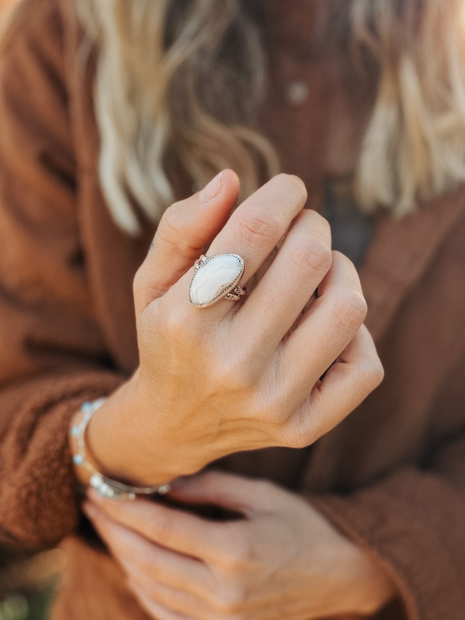 Lace Agate Ring (Size 9) - Golden Road Crafted