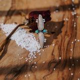 Lace Agate Ring with Lone Mtn Turquoise (Size 7) - Golden Road Crafted