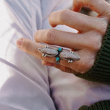 Lace Agate Ring with Lone Mtn Turquoise (Size 7) - Golden Road Crafted