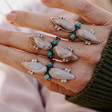 Lace Agate Ring with Lone Mtn Turquoise (Size 7) - Golden Road Crafted