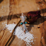 Lace Agate Ring with Lone Mtn Turquoise (Size 9) - Golden Road Crafted