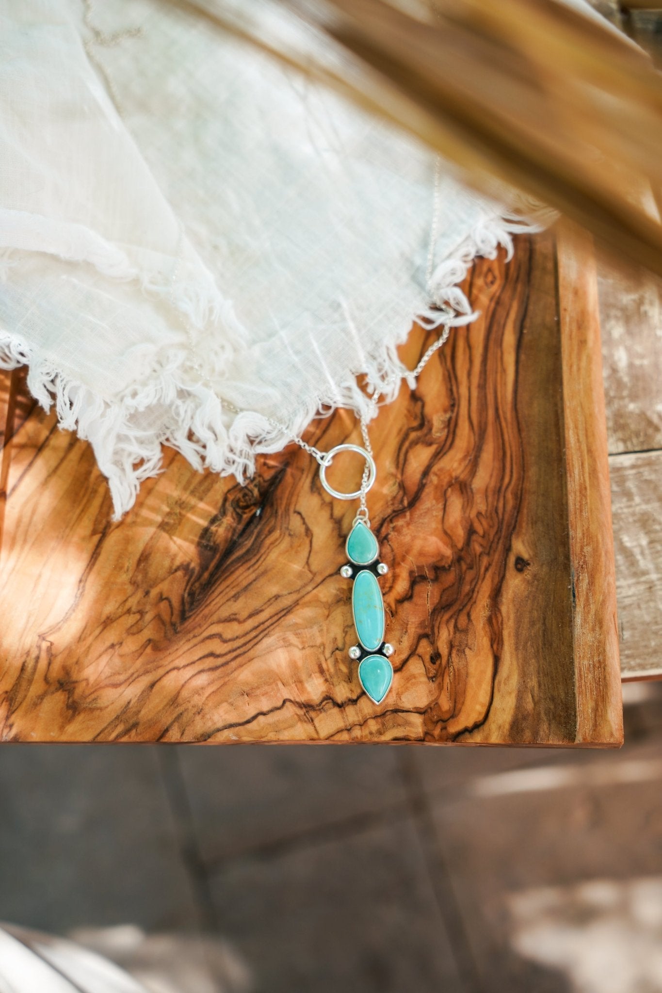 Lariat in Campitos & Hubei Turquoise - Golden Road Crafted