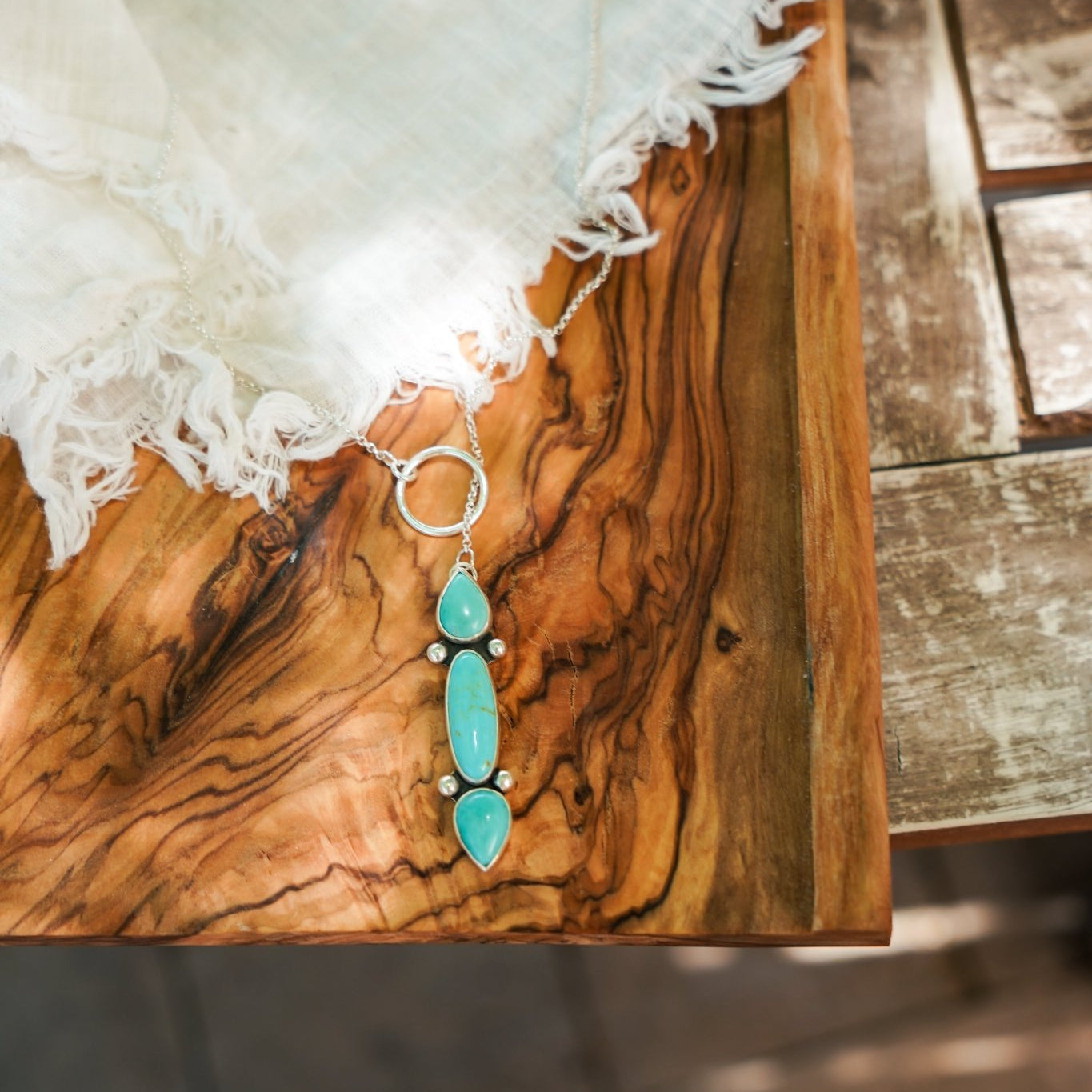 Lariat in Campitos & Hubei Turquoise - Golden Road Crafted