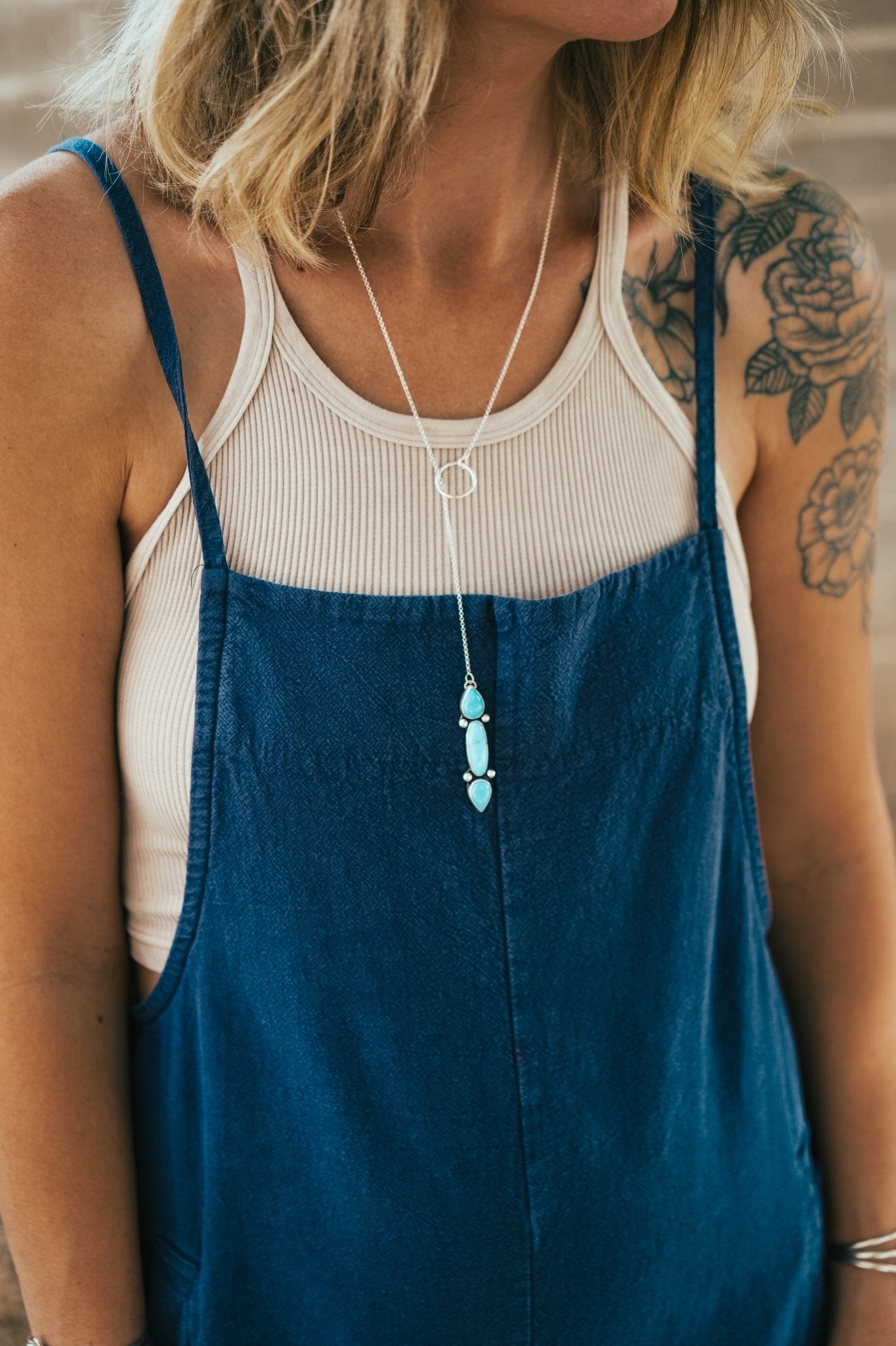 Lariat in Campitos & Hubei Turquoise - Golden Road Crafted