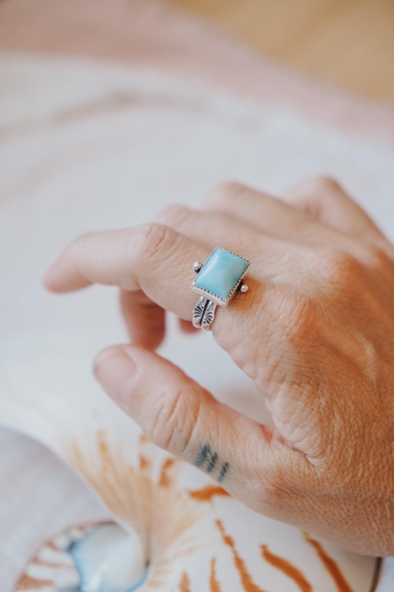 Larimar Wave Ring (Size 7) - Golden Road Crafted