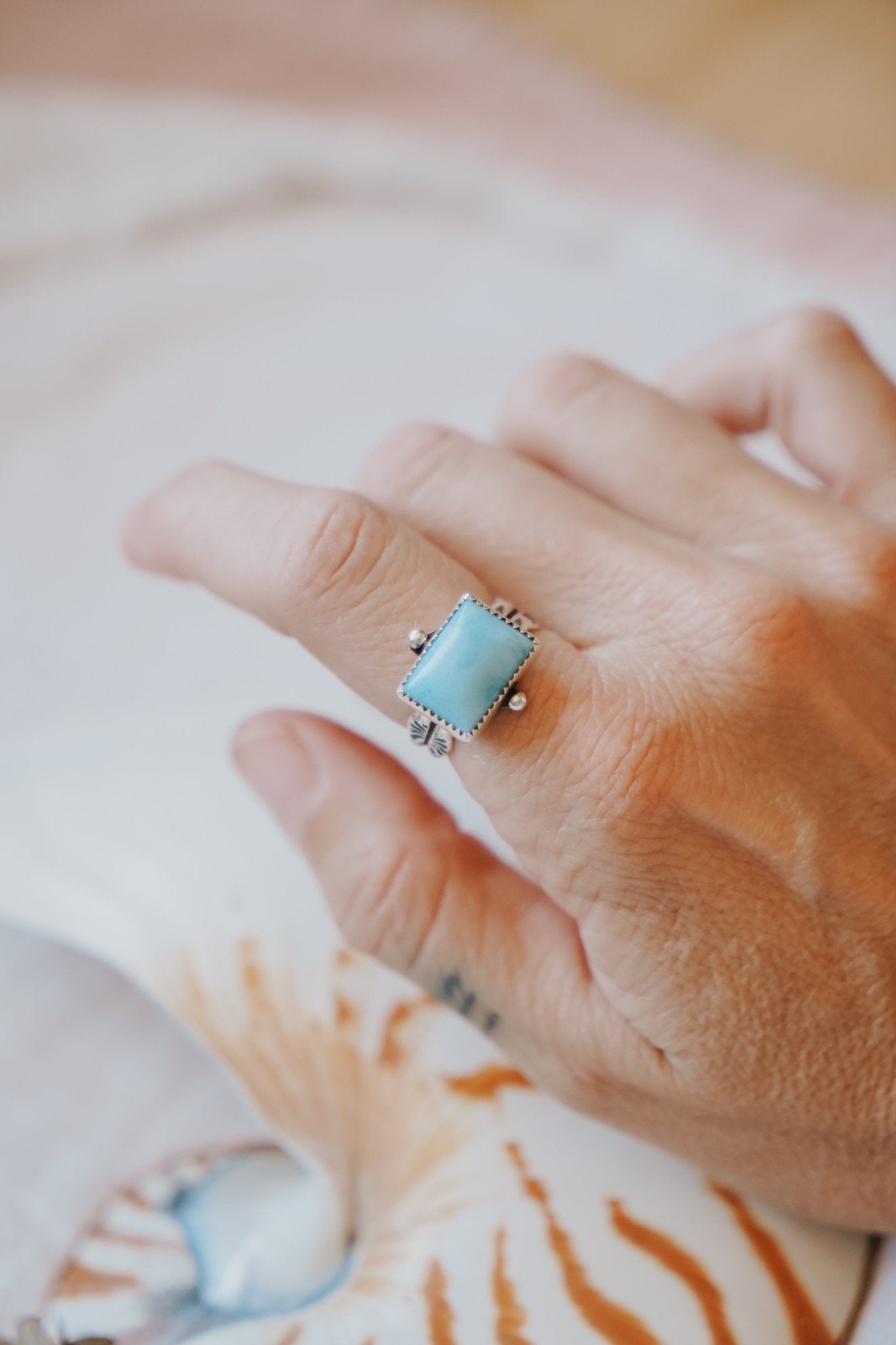 Larimar Wave Ring (Size 7) - Golden Road Crafted
