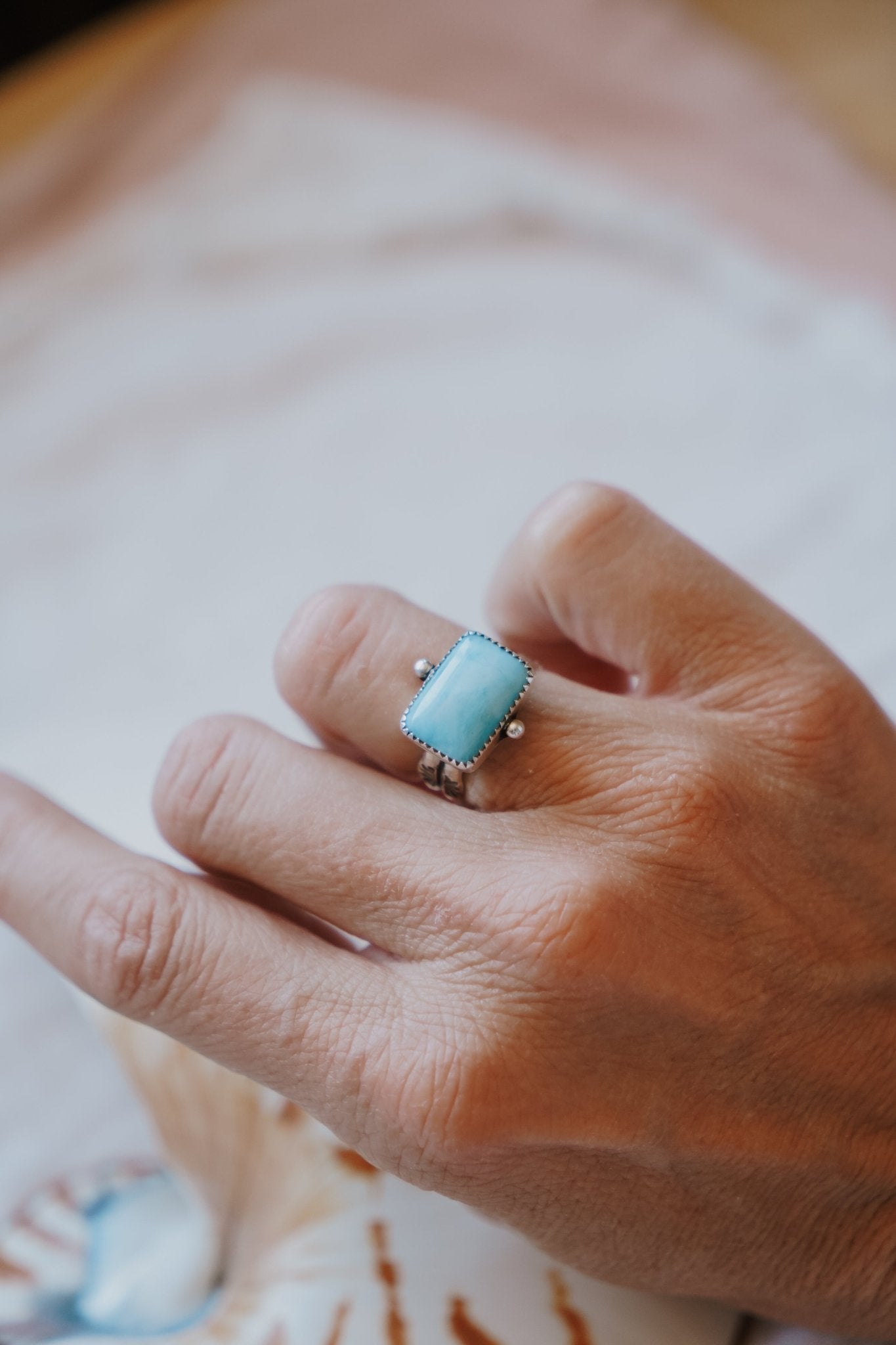 Larimar Wave Ring (Size 7.5) - Golden Road Crafted