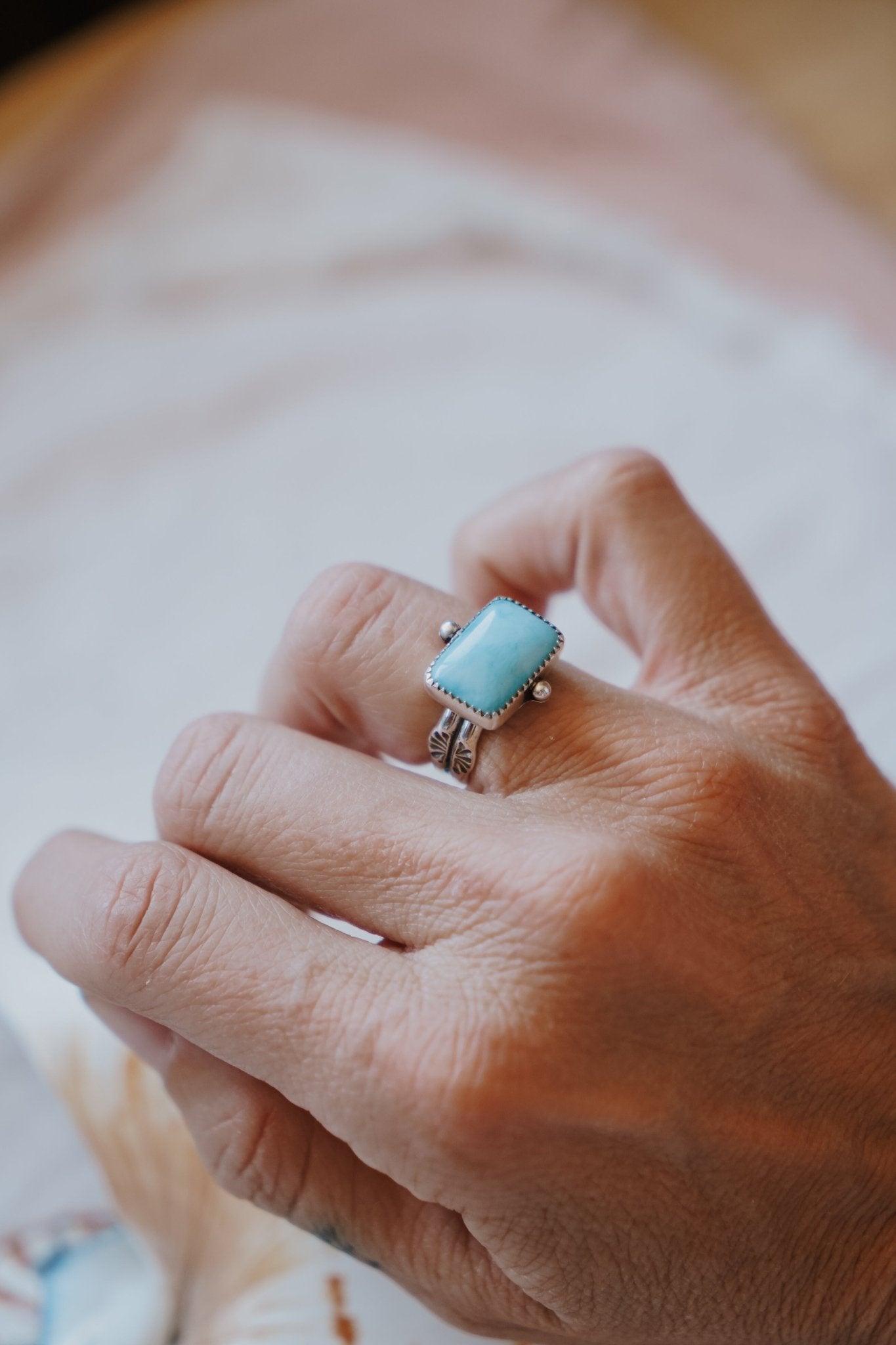 Larimar Wave Ring (Size 7.5) - Golden Road Crafted
