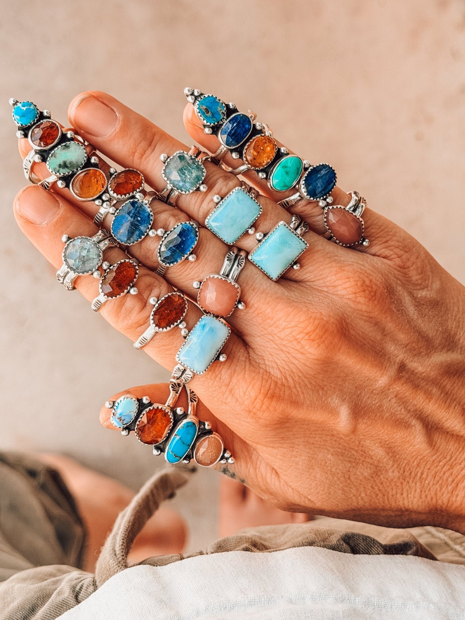 Larimar Wave Ring (Size 8.5) - Golden Road Crafted