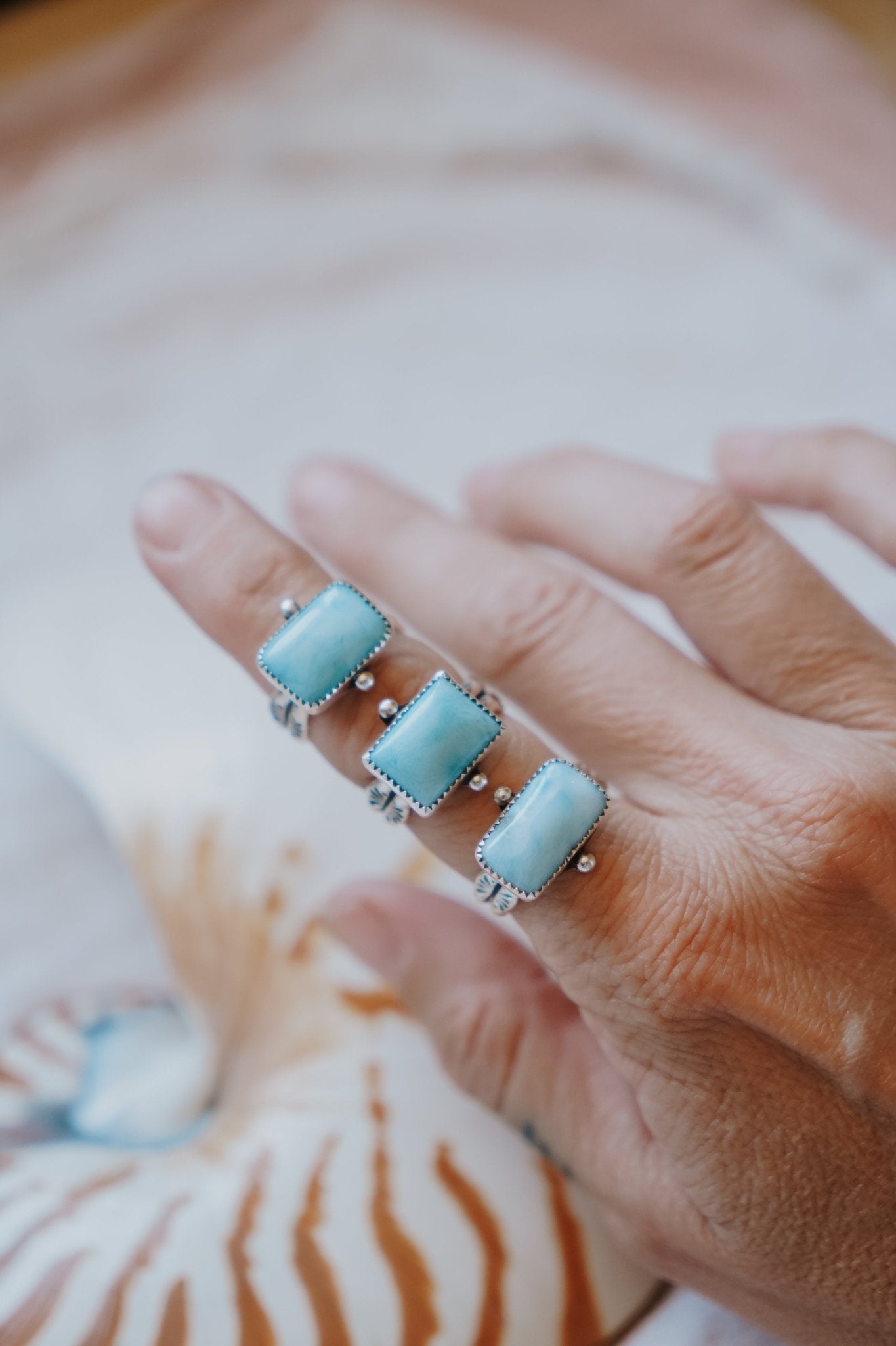 Larimar Wave Ring (Size 8.5) - Golden Road Crafted
