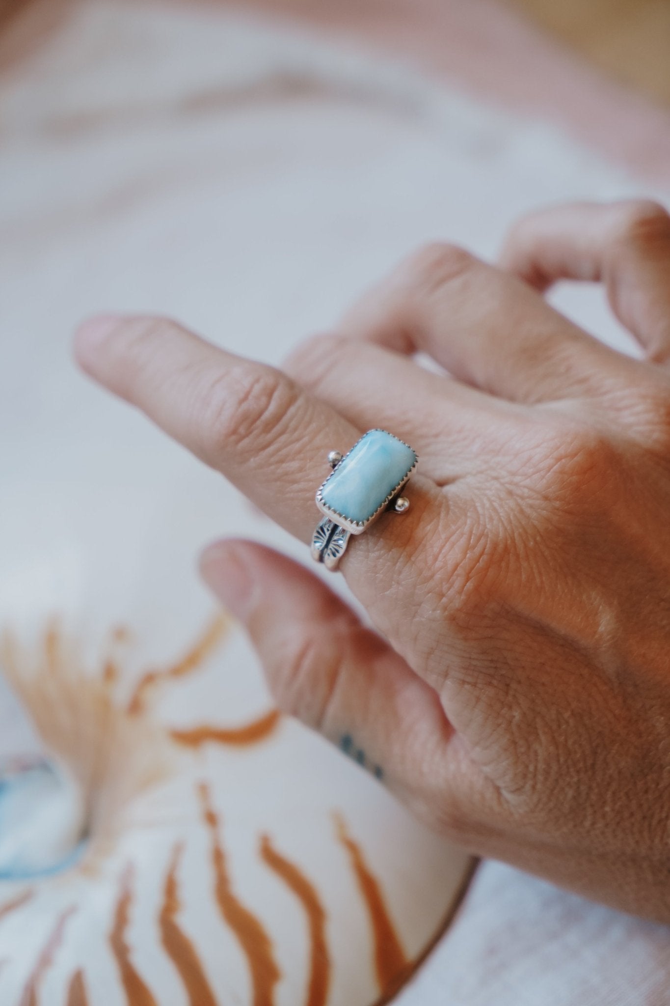 Larimar Wave Ring (Size 8.5) - Golden Road Crafted