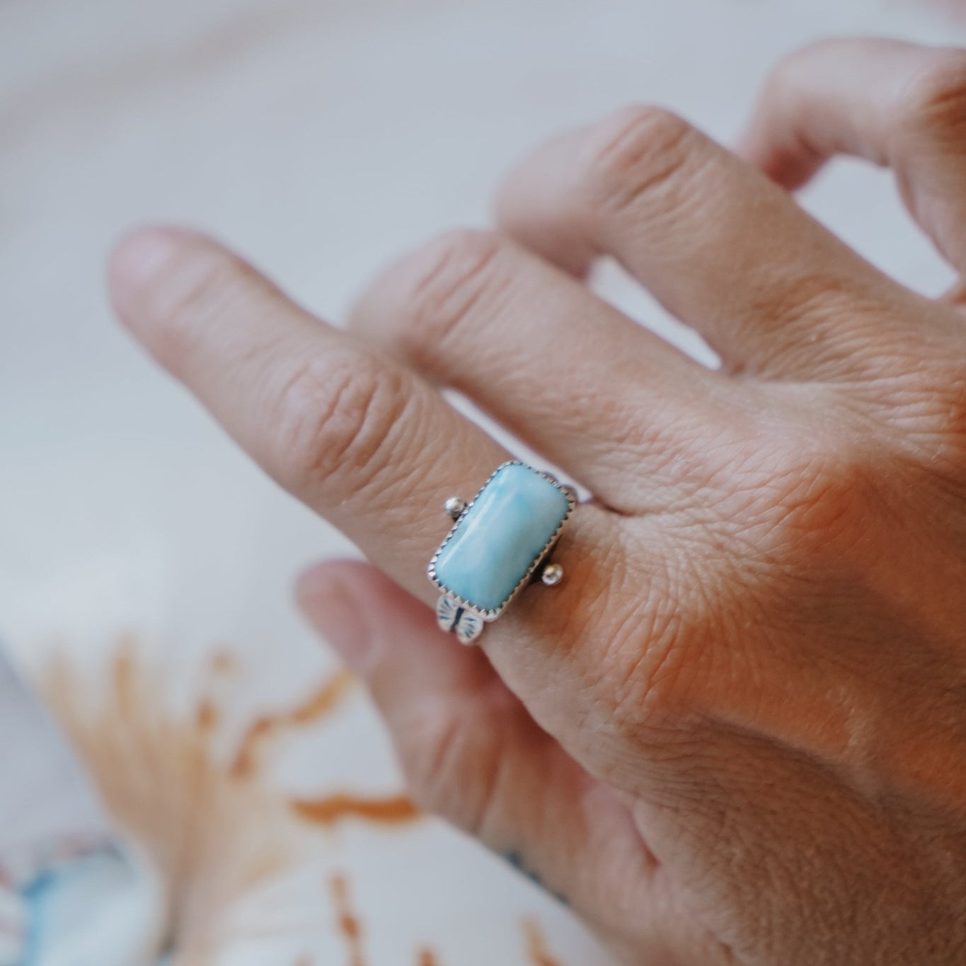Larimar Wave Ring (Size 8.5) - Golden Road Crafted