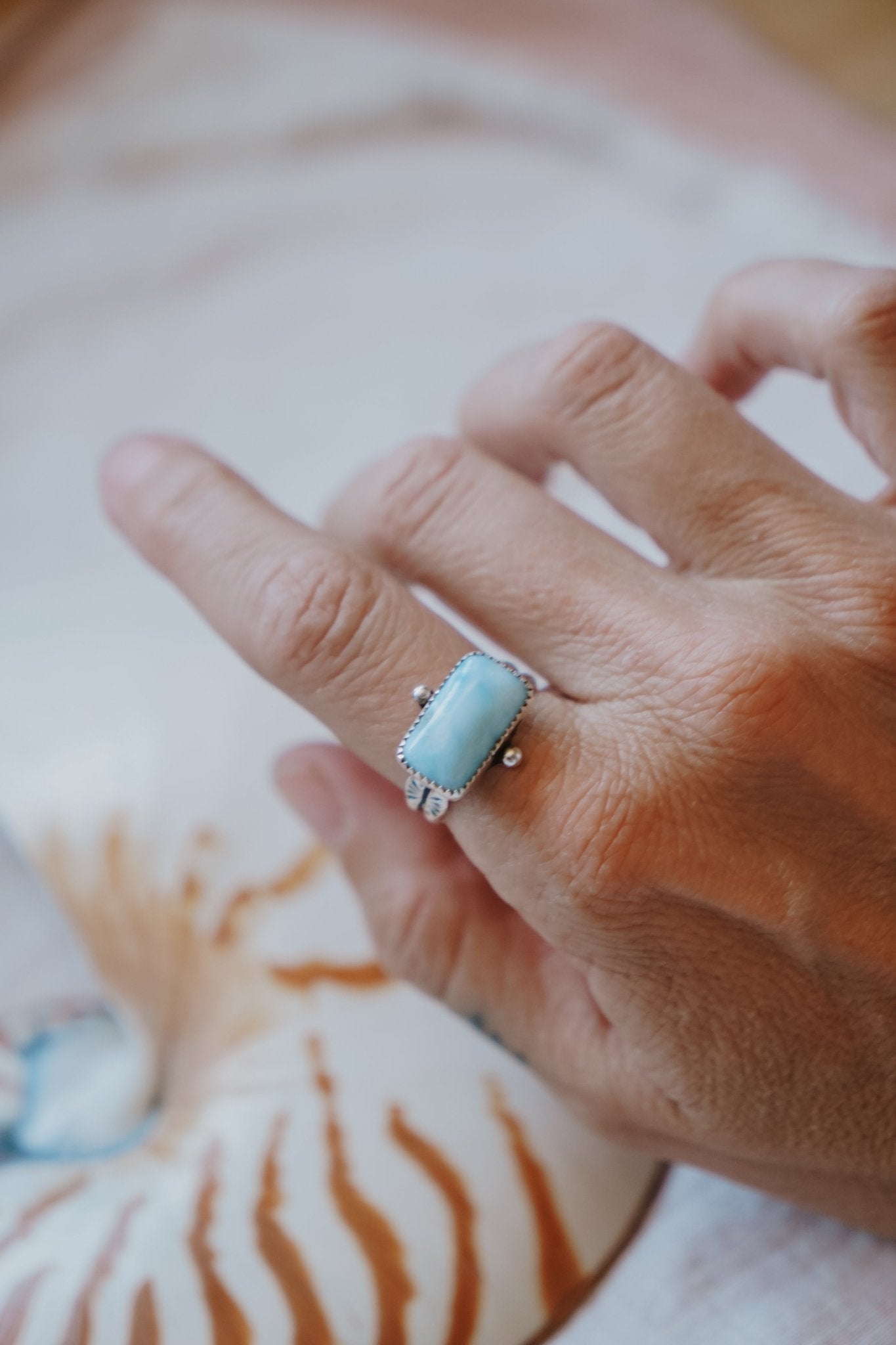 Larimar Wave Ring (Size 8.5) - Golden Road Crafted