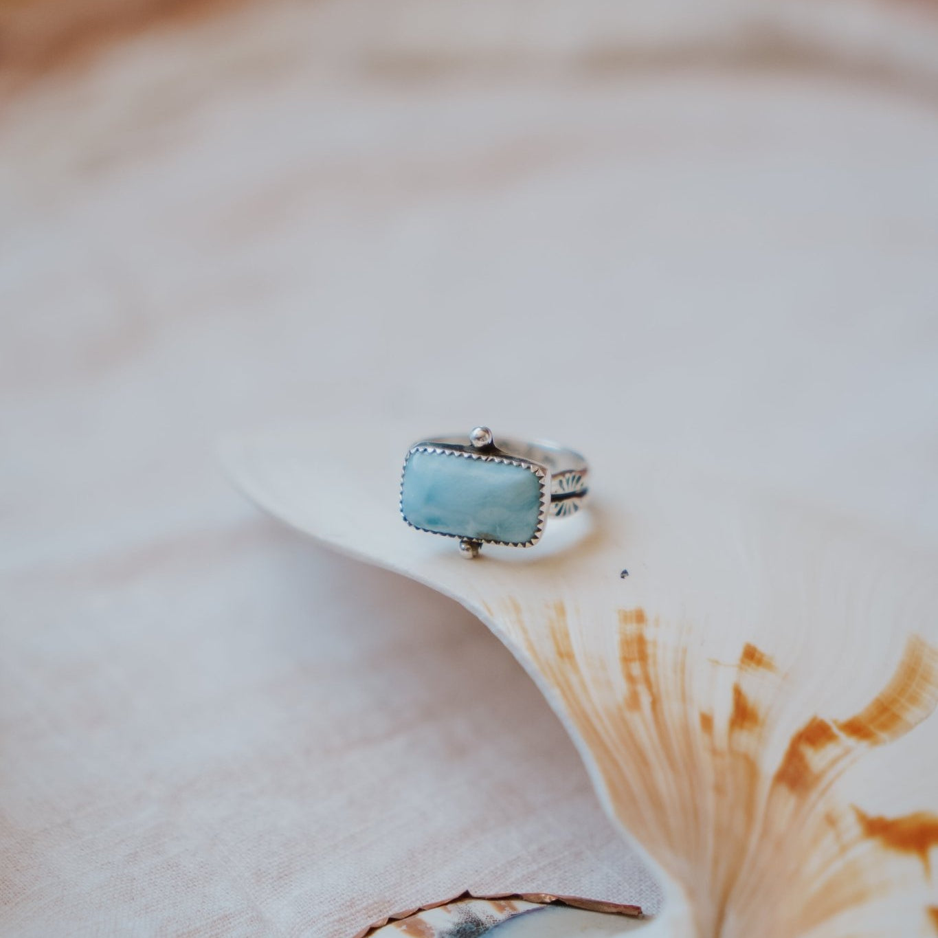 Larimar Wave Ring (Size 8.5) - Golden Road Crafted