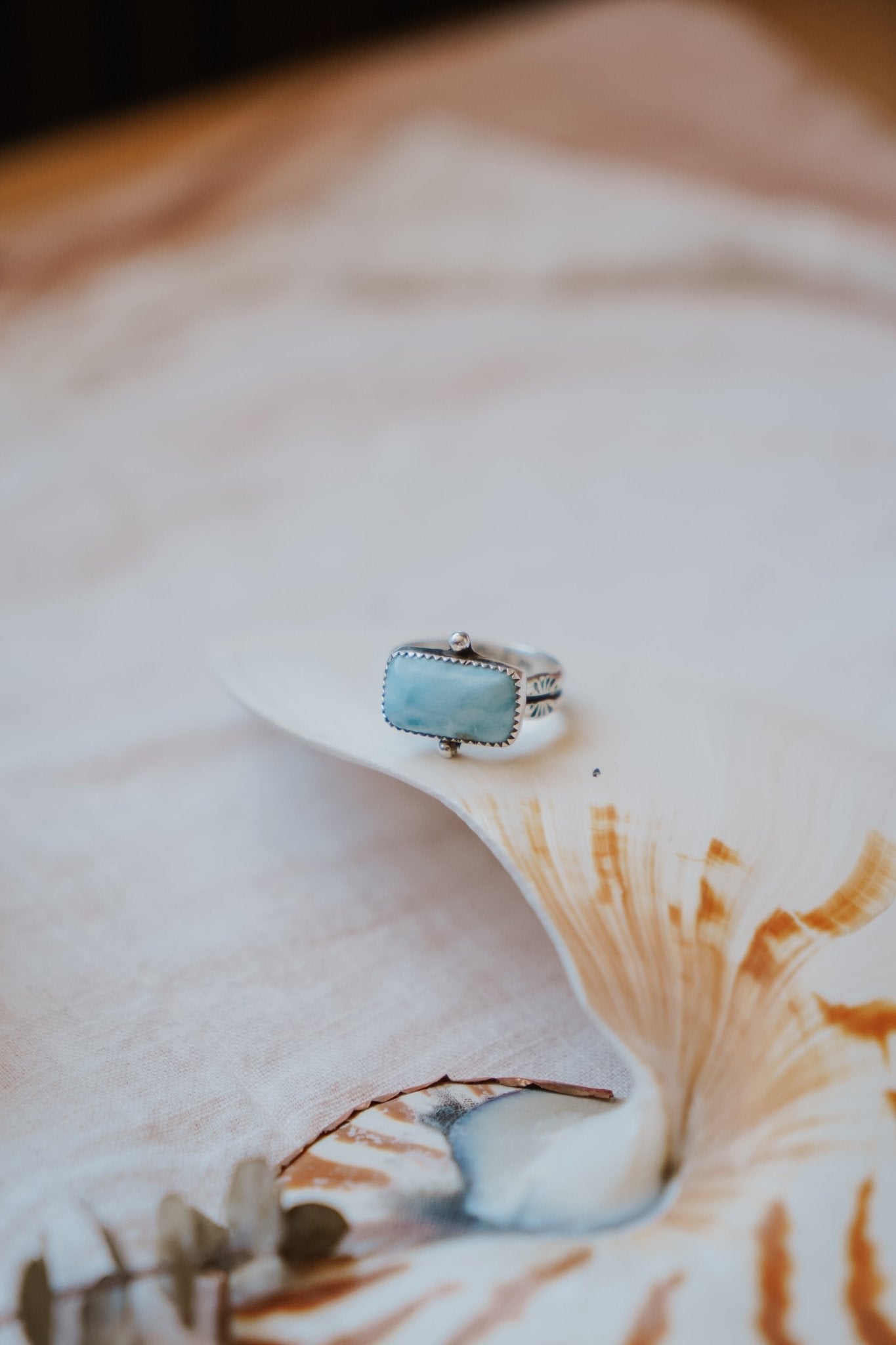 Larimar Wave Ring (Size 8.5) - Golden Road Crafted