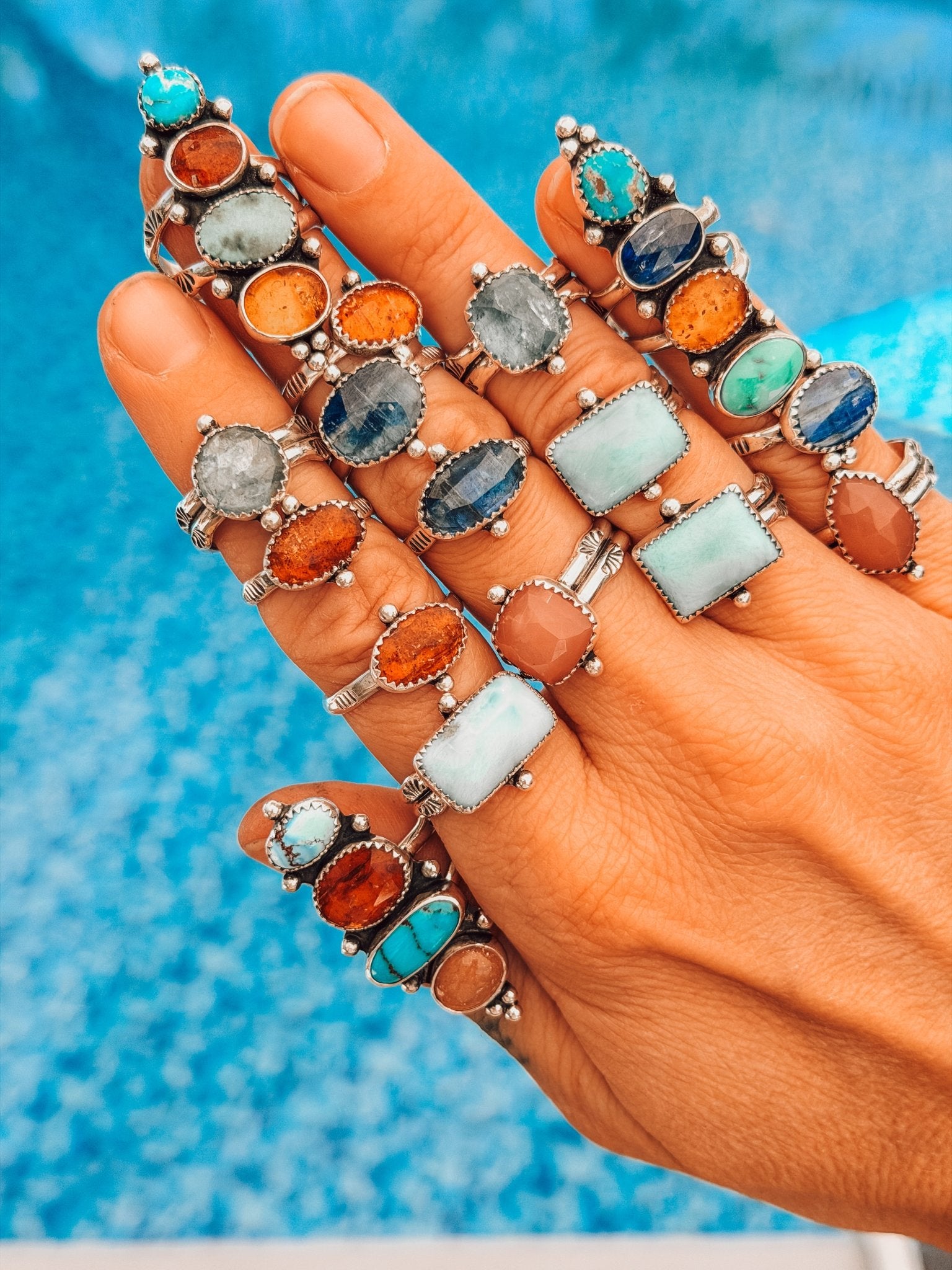 Larimar Wave Ring (Size 8.5) - Golden Road Crafted