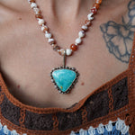Let it Ride Necklace in Fire Agage & Kingman Turquoise - Golden Road Crafted