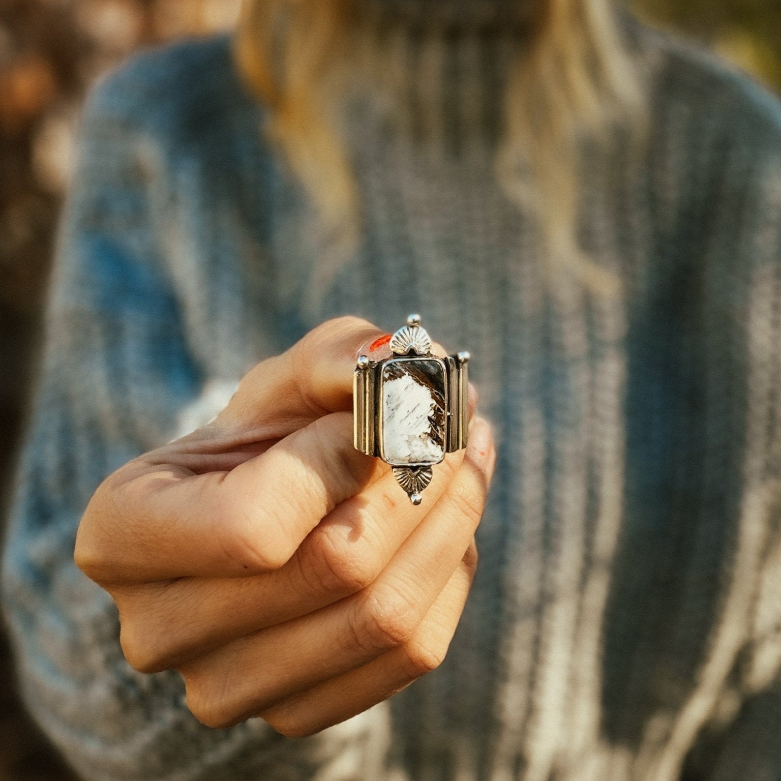 Lucky Keepsake Ring in White Buffalo (Size 8.5) - Golden Road Crafted