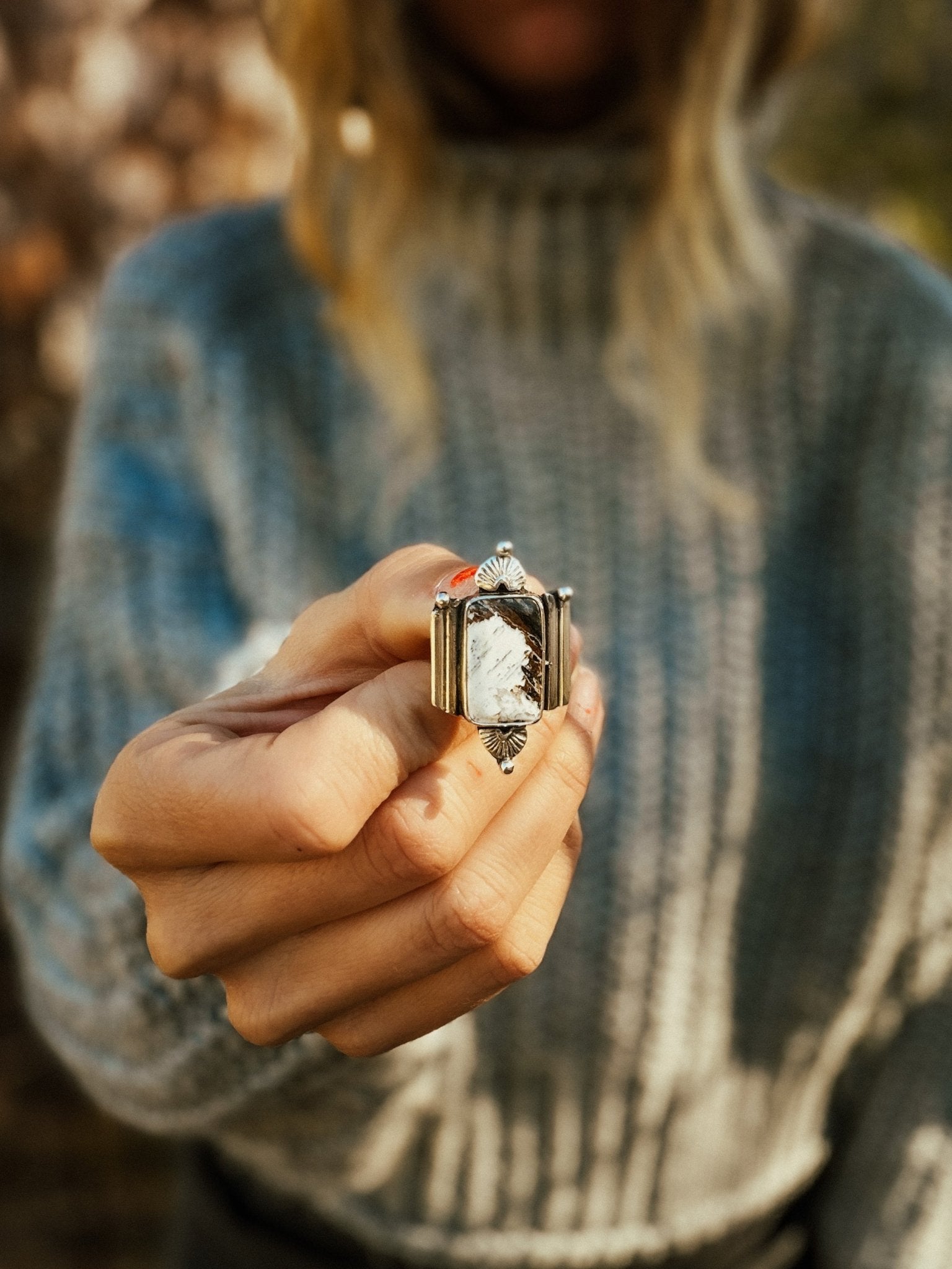 Lucky Keepsake Ring in White Buffalo (Size 8.5) - Golden Road Crafted