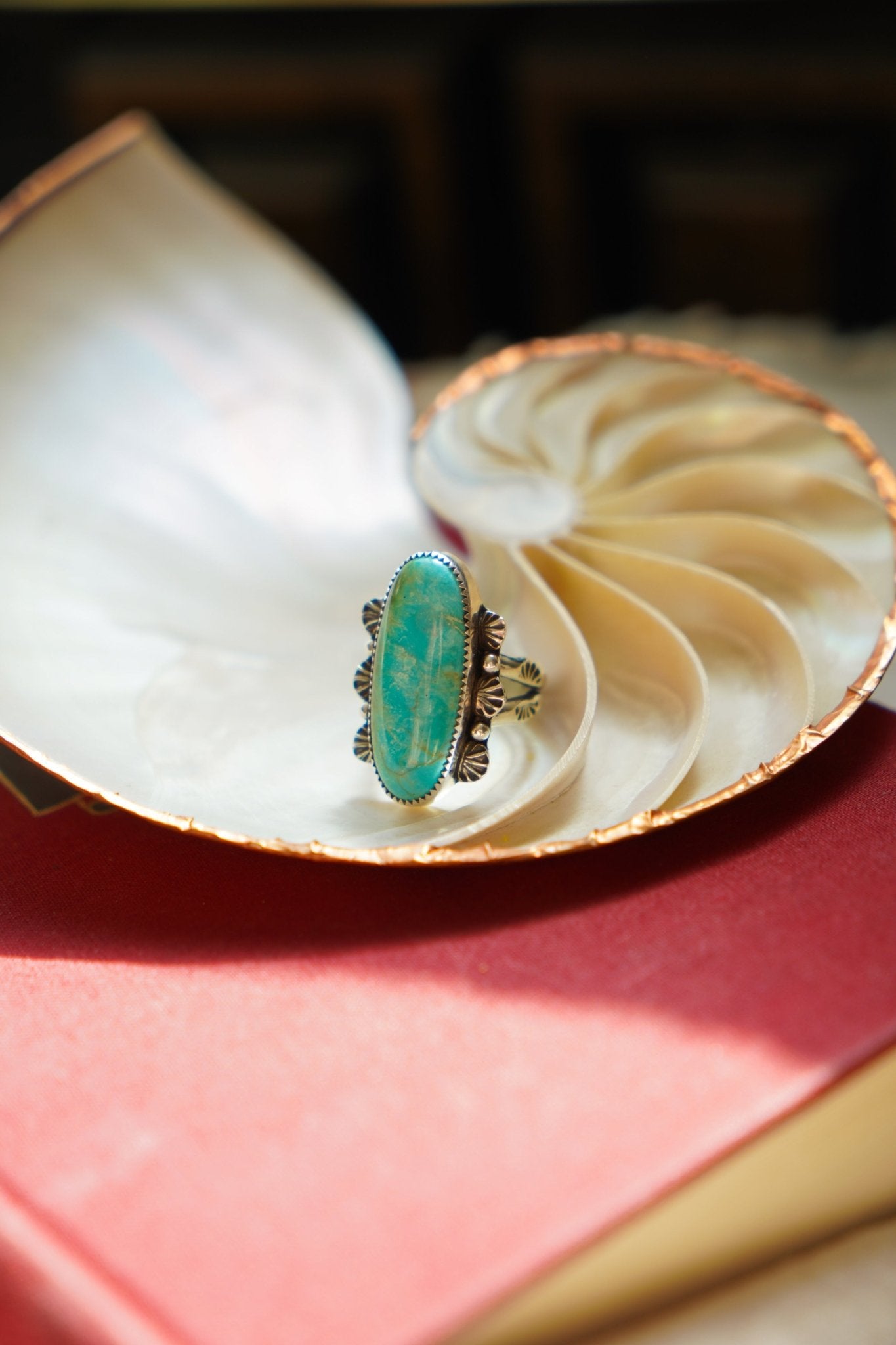 Lucy Ring in Hubei Turquoise (Size 8) - Golden Road Crafted
