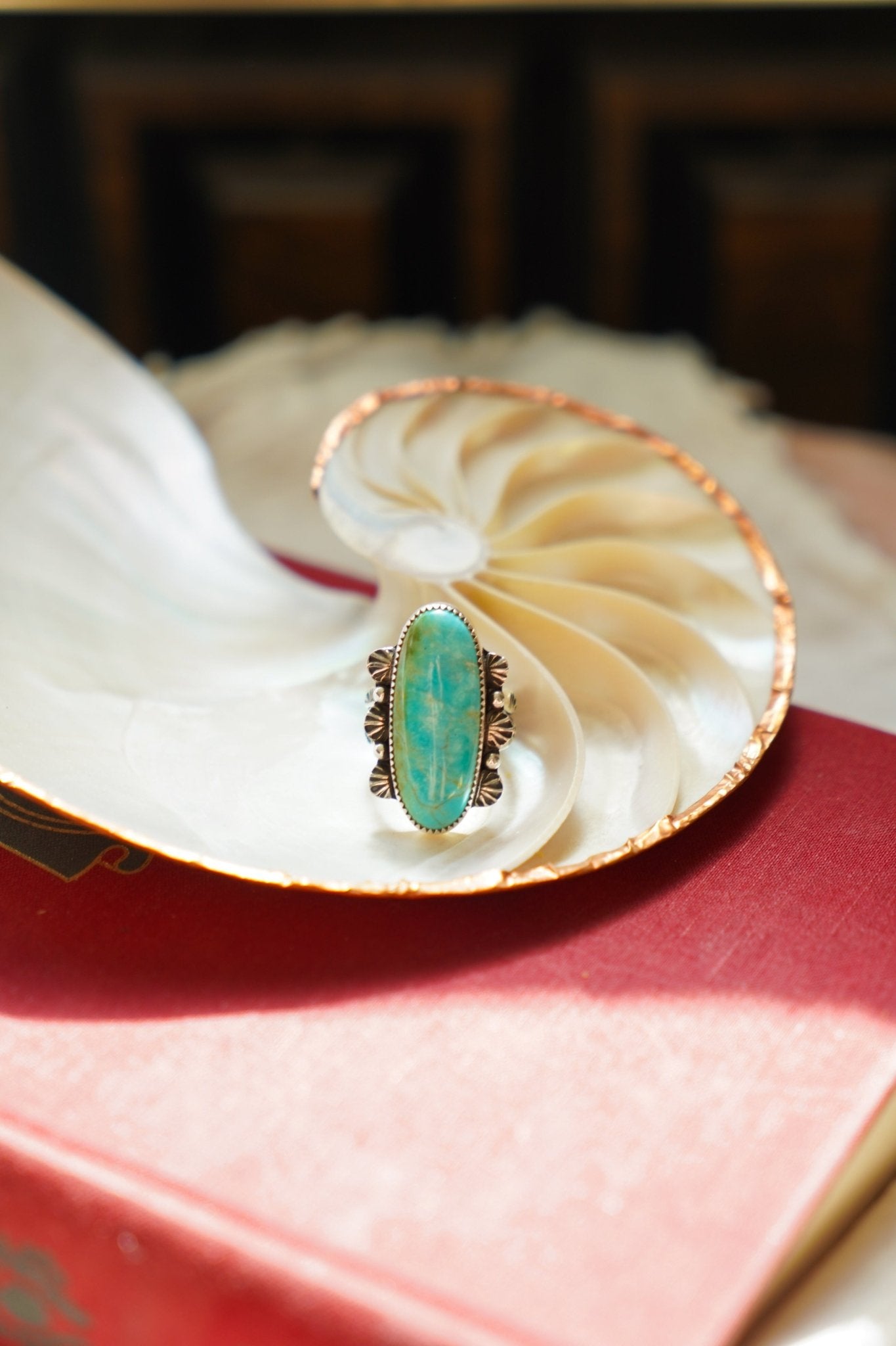 Lucy Ring in Hubei Turquoise (Size 8) - Golden Road Crafted