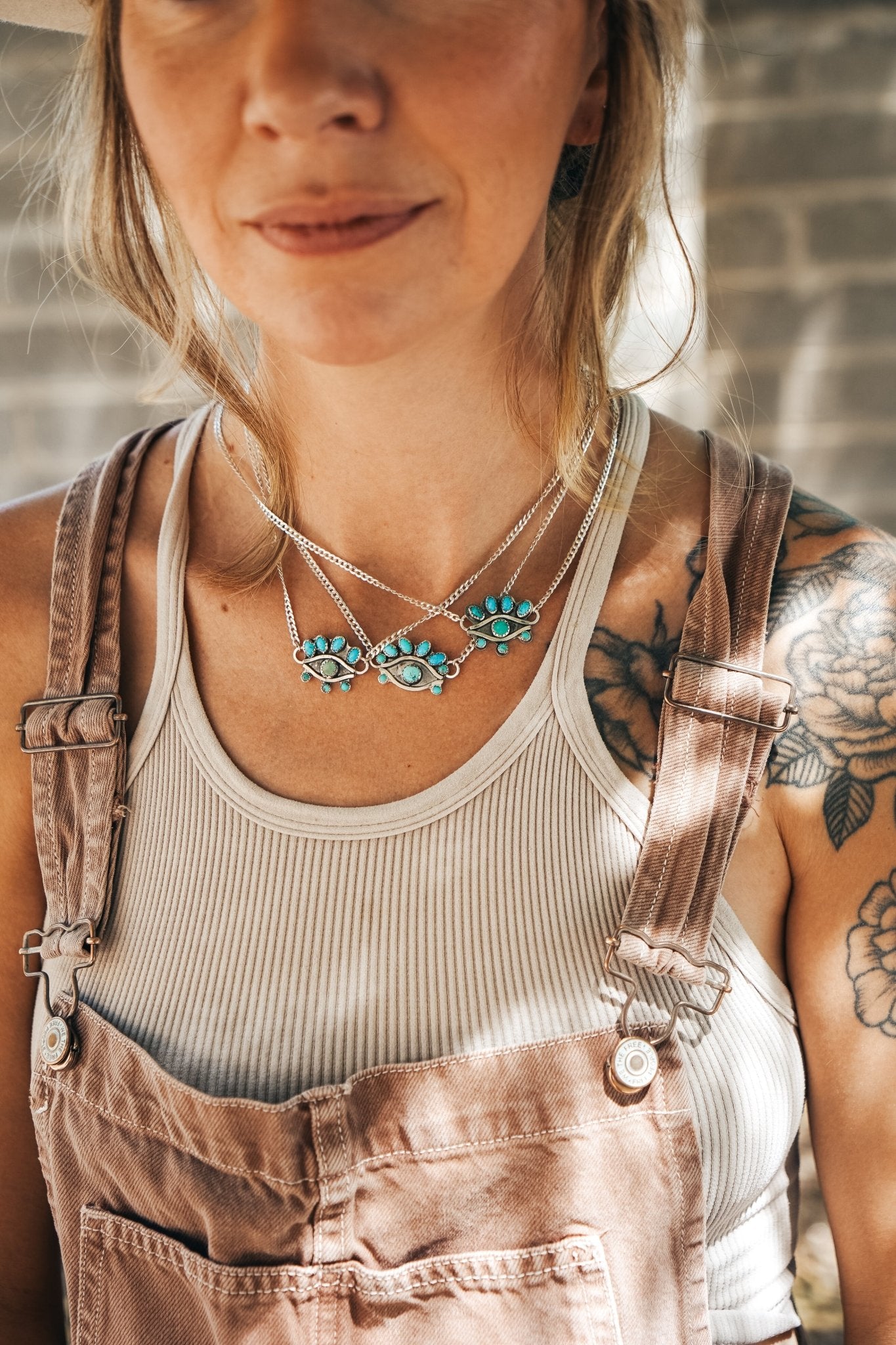 Magic Eye Necklace in Hubei & Lone Mtn Turquoise - Golden Road Crafted