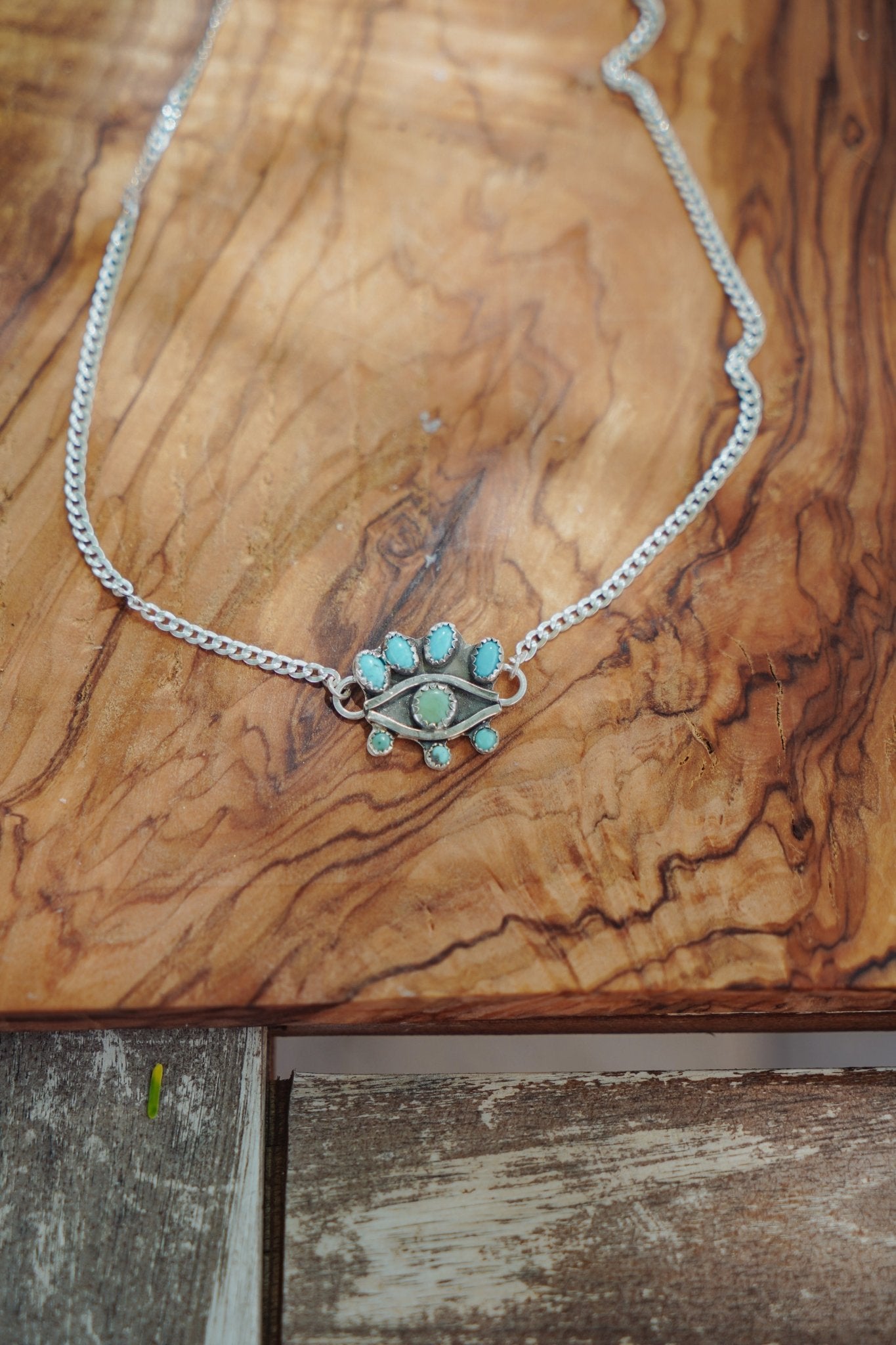 Magic Eye Necklace in Hubei & Lone Mtn Turquoise - Golden Road Crafted