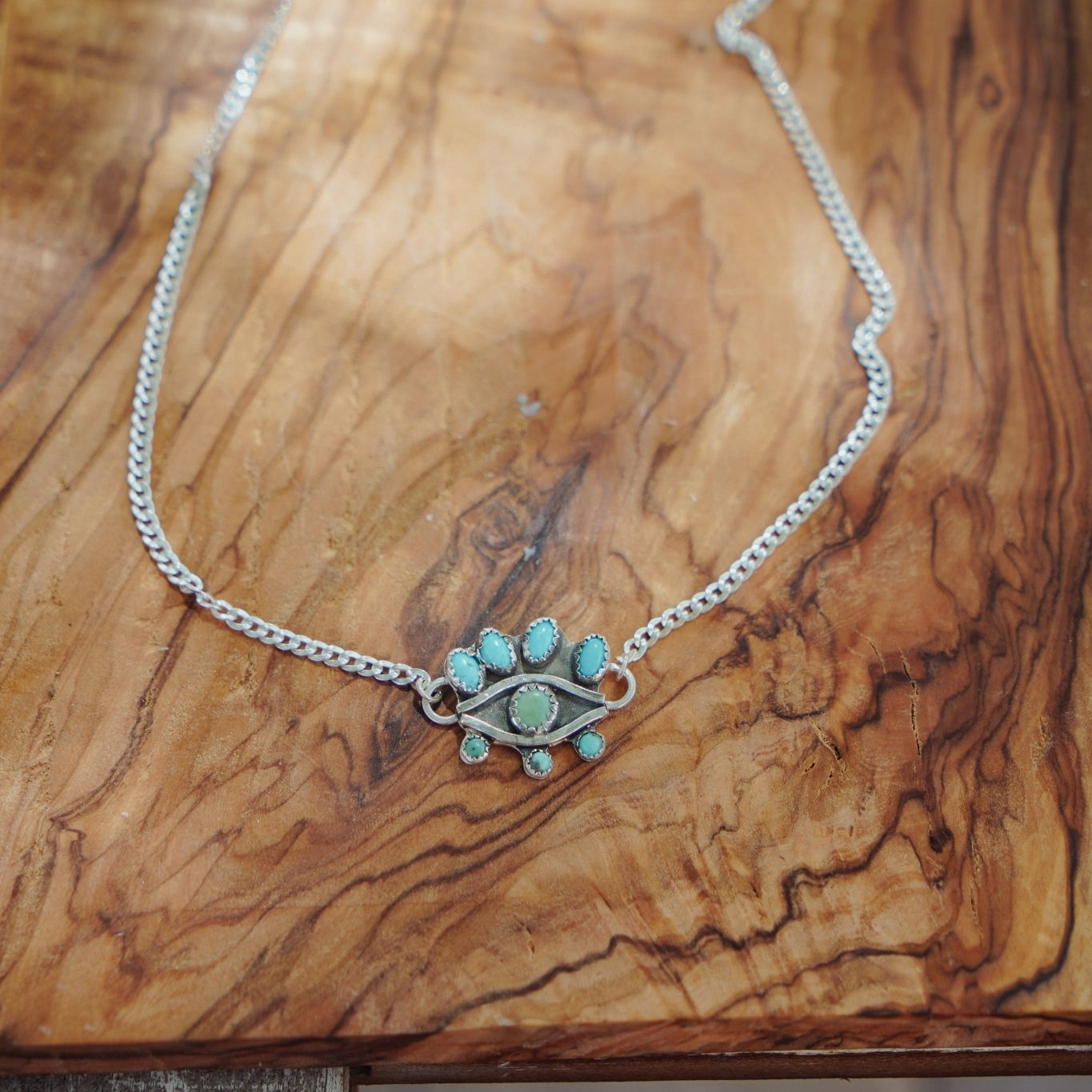 Magic Eye Necklace in Hubei & Lone Mtn Turquoise - Golden Road Crafted