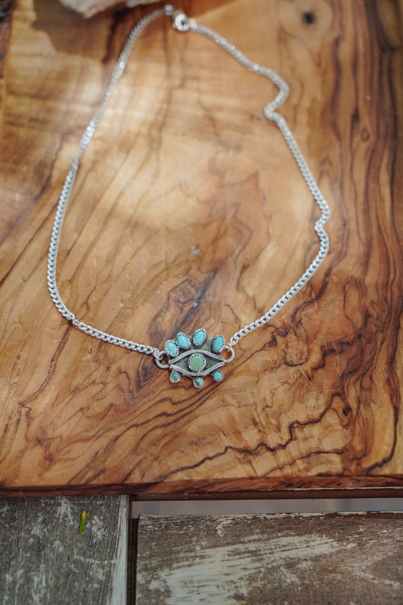Magic Eye Necklace in Hubei & Lone Mtn Turquoise - Golden Road Crafted