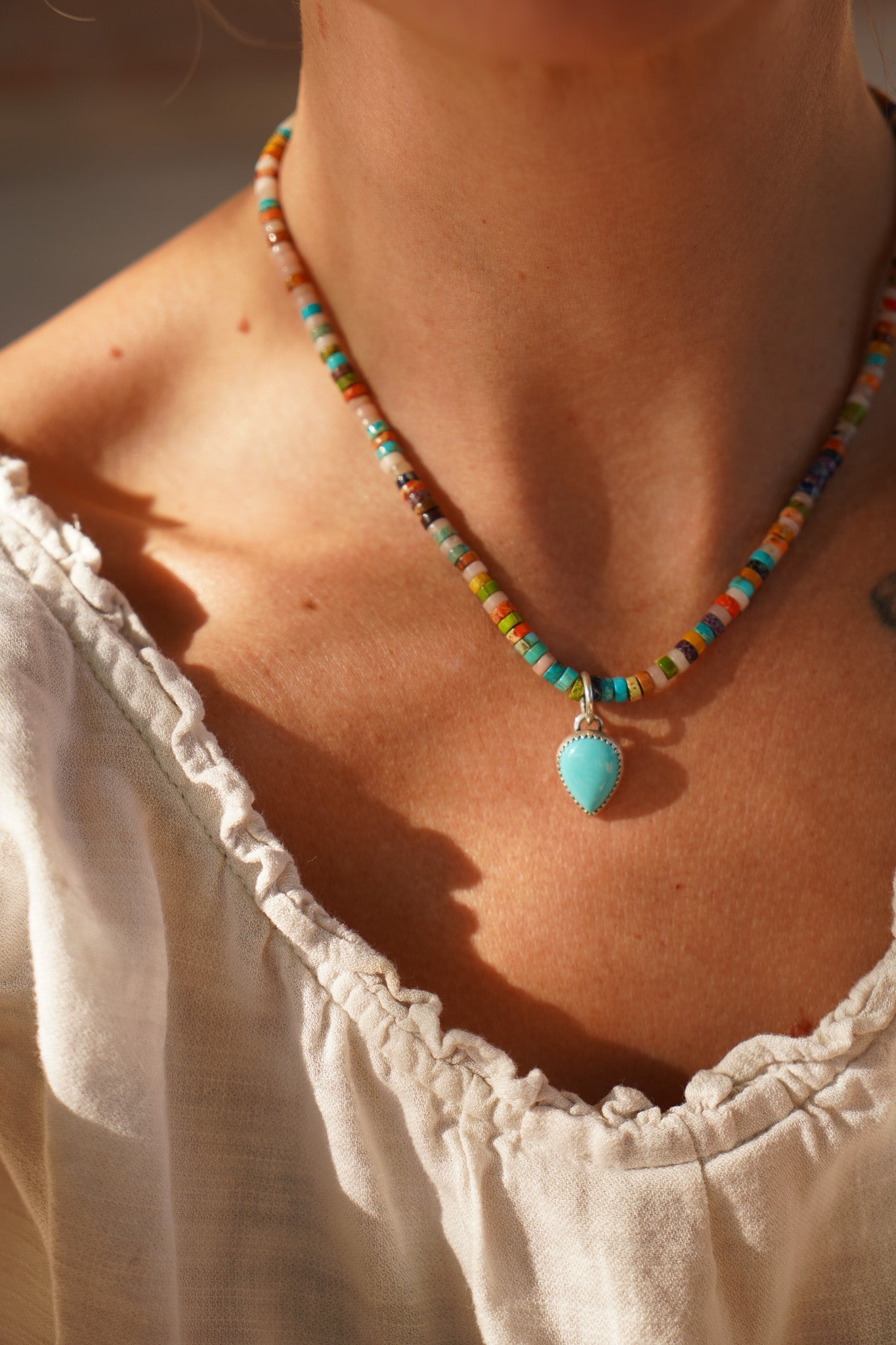 Mixed Bead Necklace with Campitos Turquoise - Golden Road Crafted