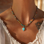 Mixed Bead Necklace with Campitos Turquoise - Golden Road Crafted