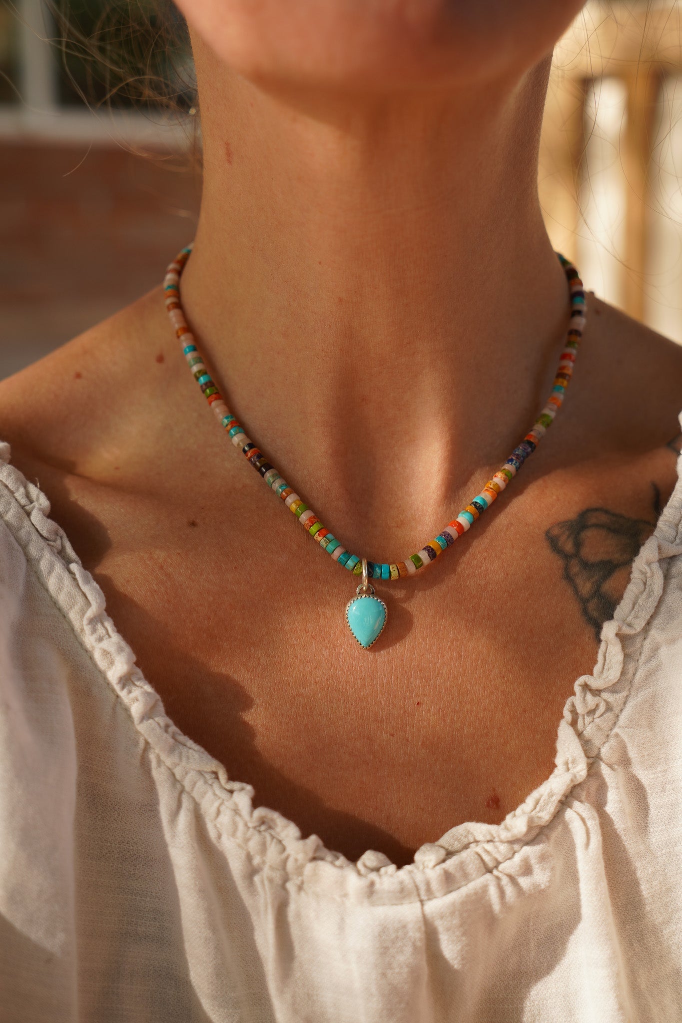 Mixed Bead Necklace with Campitos Turquoise - Golden Road Crafted