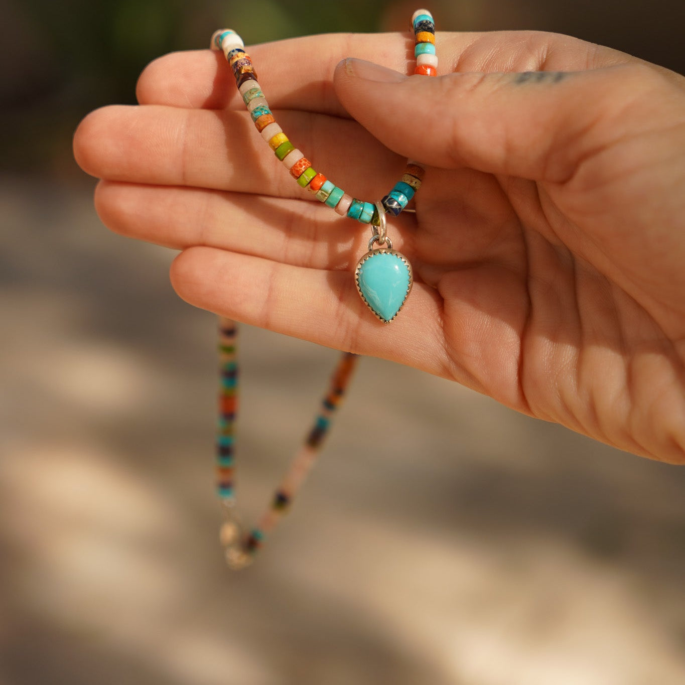 Mixed Bead Necklace with Campitos Turquoise - Golden Road Crafted