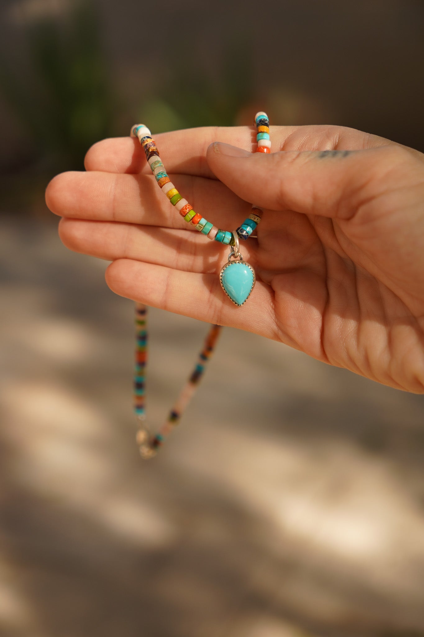 Mixed Bead Necklace with Campitos Turquoise - Golden Road Crafted