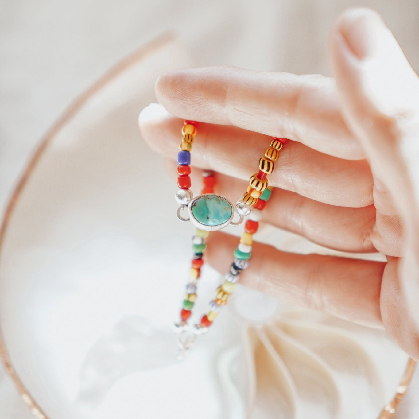 Mixed Up Anklet in Turquoise - Golden Road Crafted