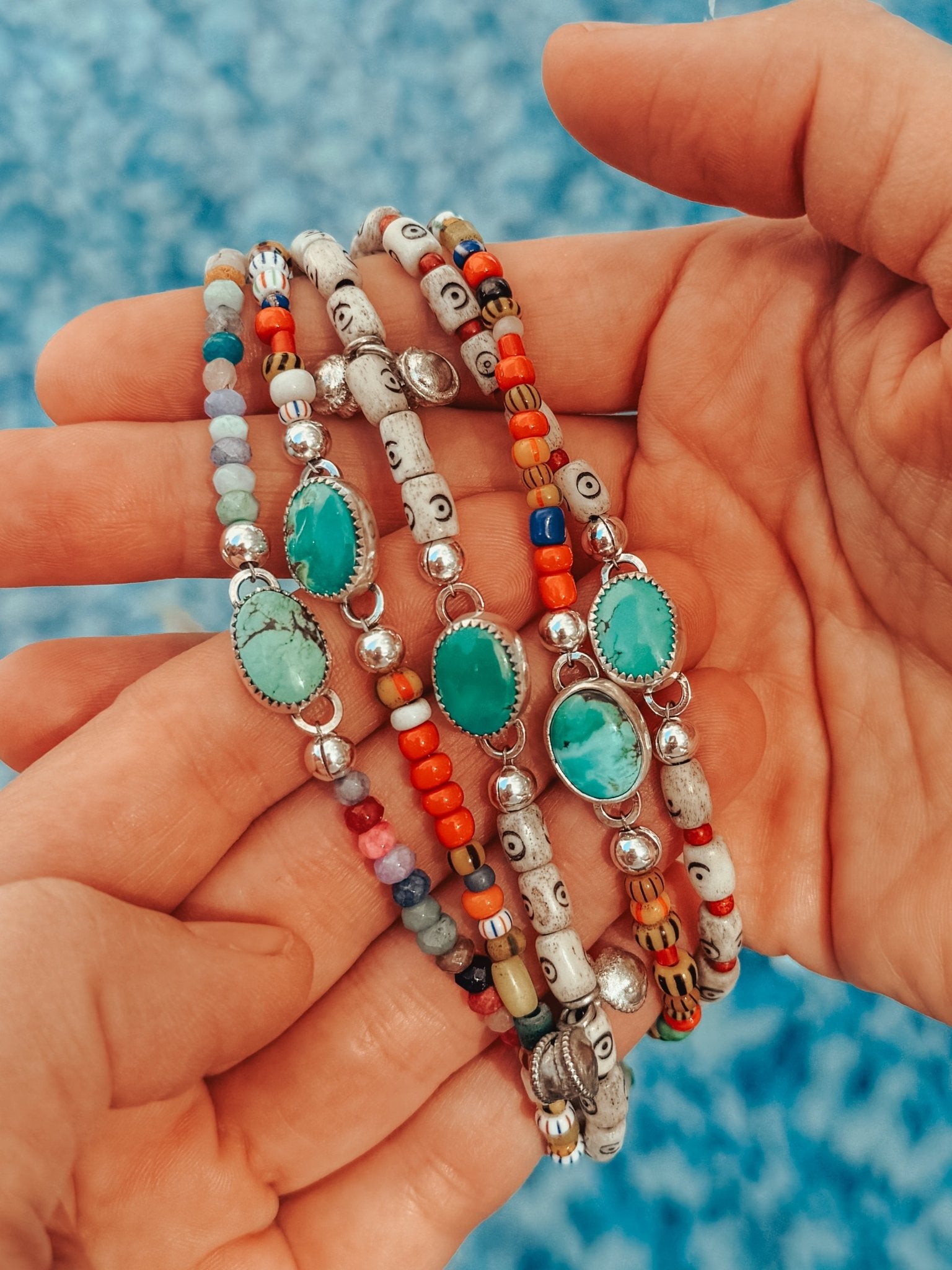 Mixed Up Anklet in Turquoise - Golden Road Crafted