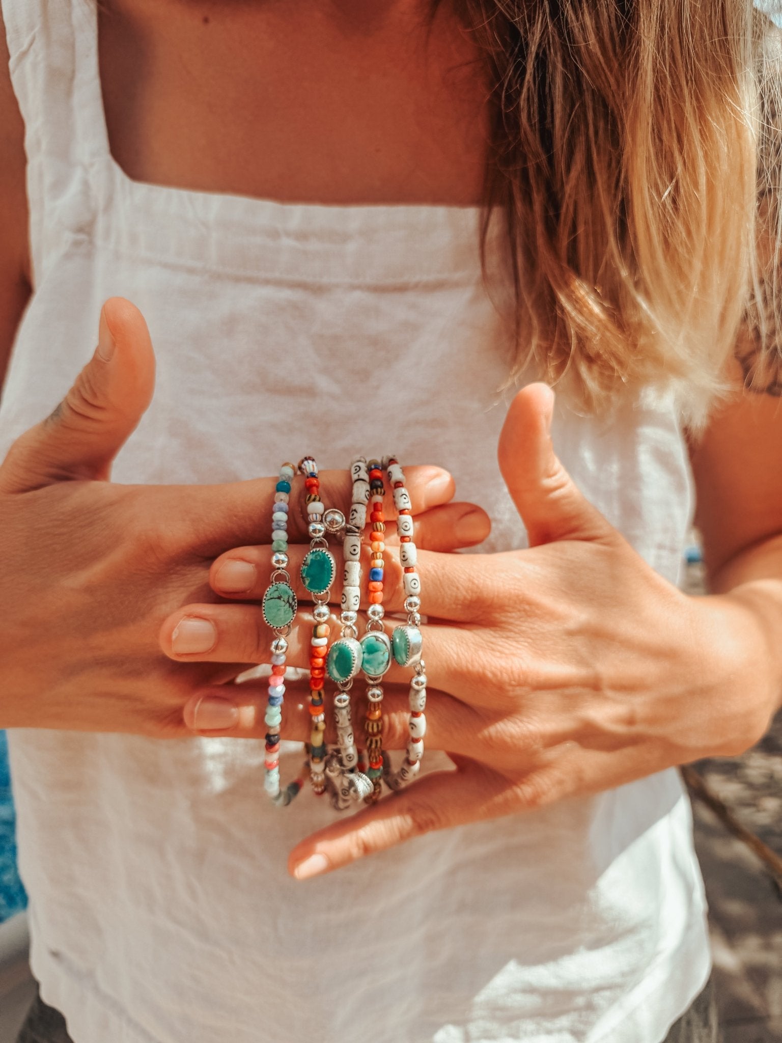 Mixed Up Anklet in Turquoise - Golden Road Crafted