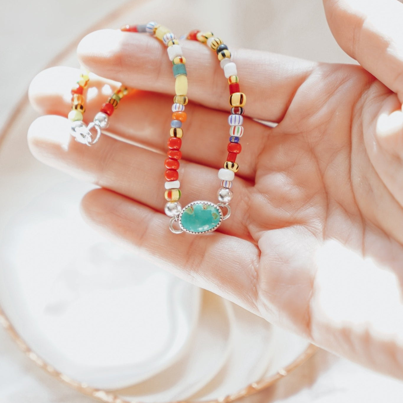 Mixed Up Anklet in Turquoise - Golden Road Crafted